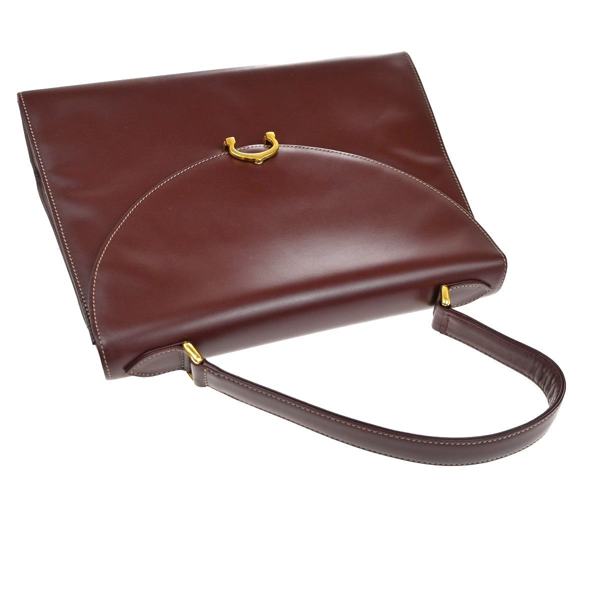 CARTIER Logo Must Line Hand Bag Leather Red Gold Burgundy Italy 64TA506