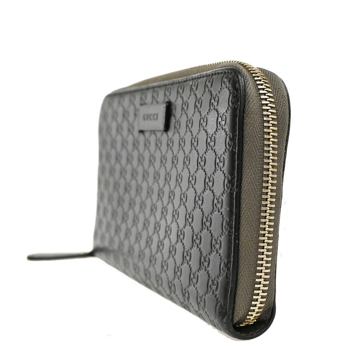 GUCCI Micro Guccissima GG Pattern Long Zipper Wallet Leather Black Gold 31KB287