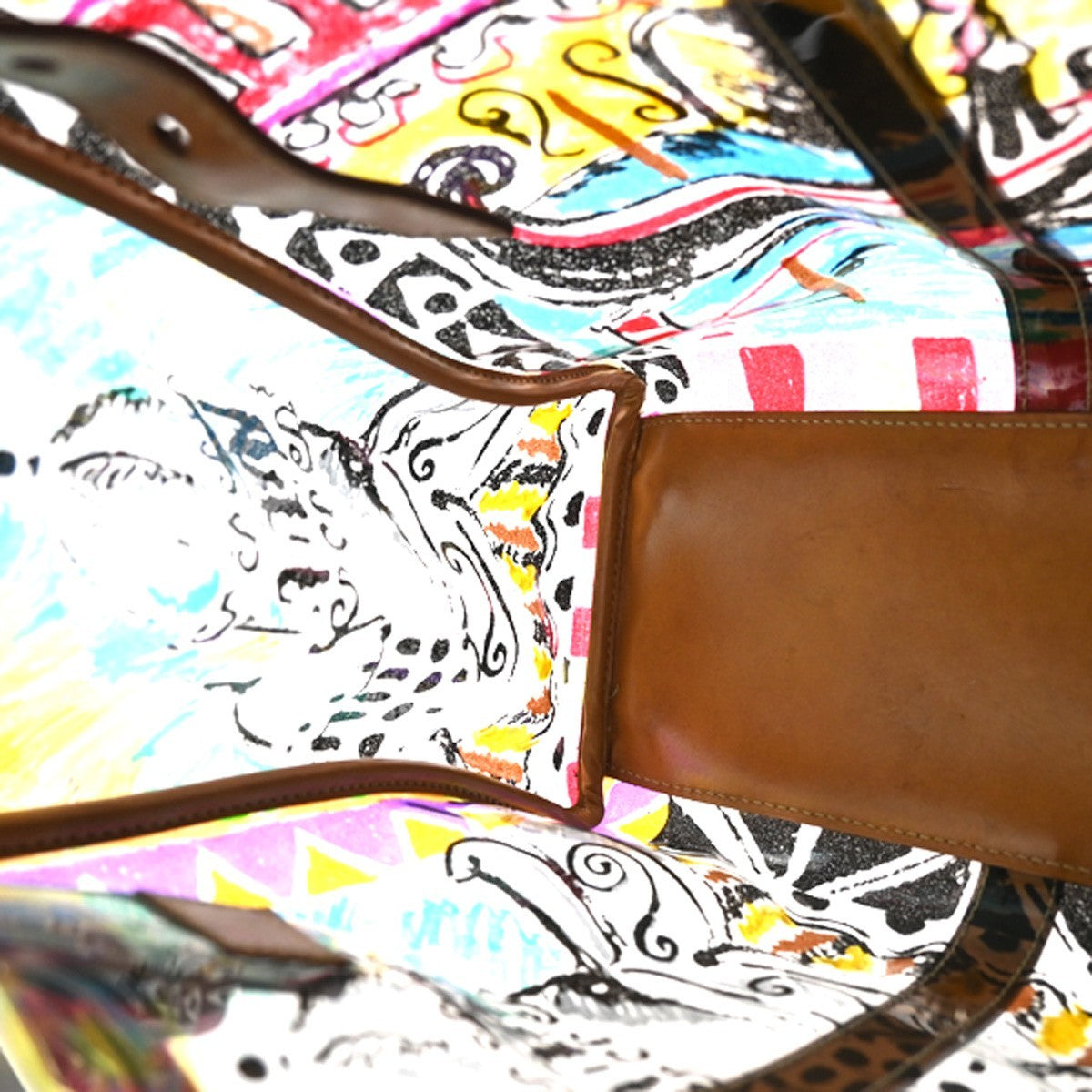 7.Live PRADA Venetian Print Shoulder Tote Bag Vinyl Leather Brown Italy 37KD059