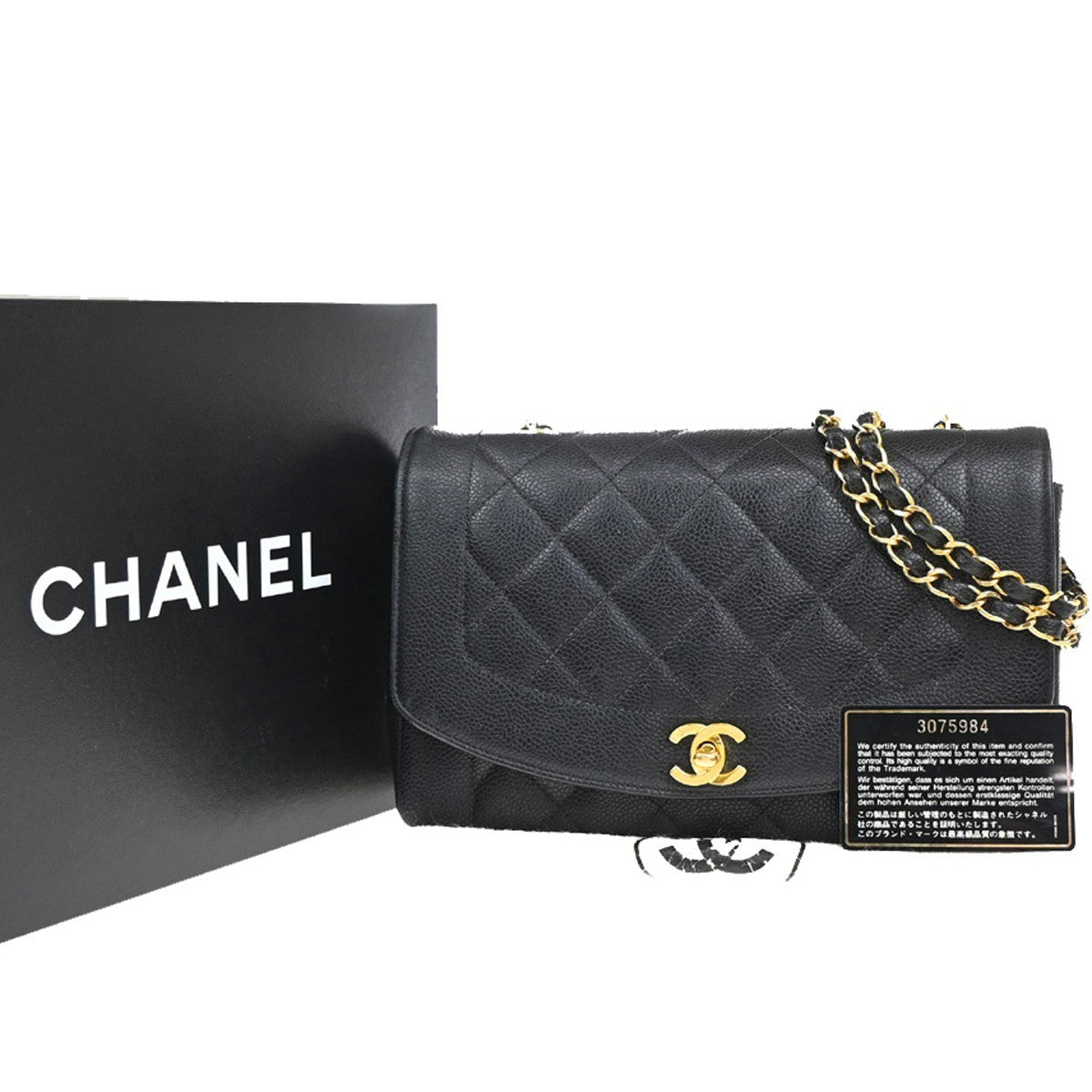 CHANEL CC Diana 25 Chain Shoulder Bag Calfskin Leather Black Vintage 282RF866