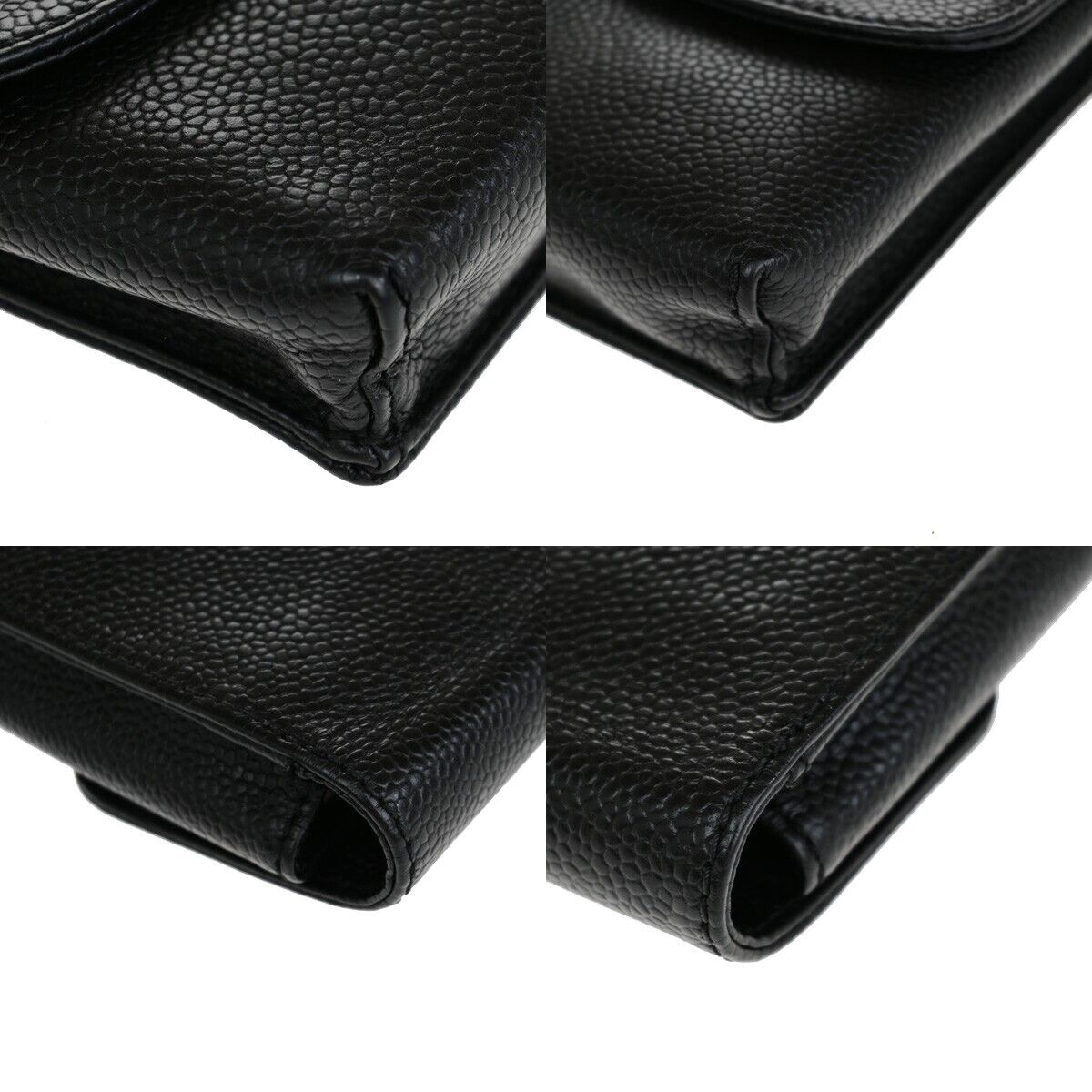 CHANEL CC Logo Cigarette Case Purse Caviar Leather Black Italy 61EB754