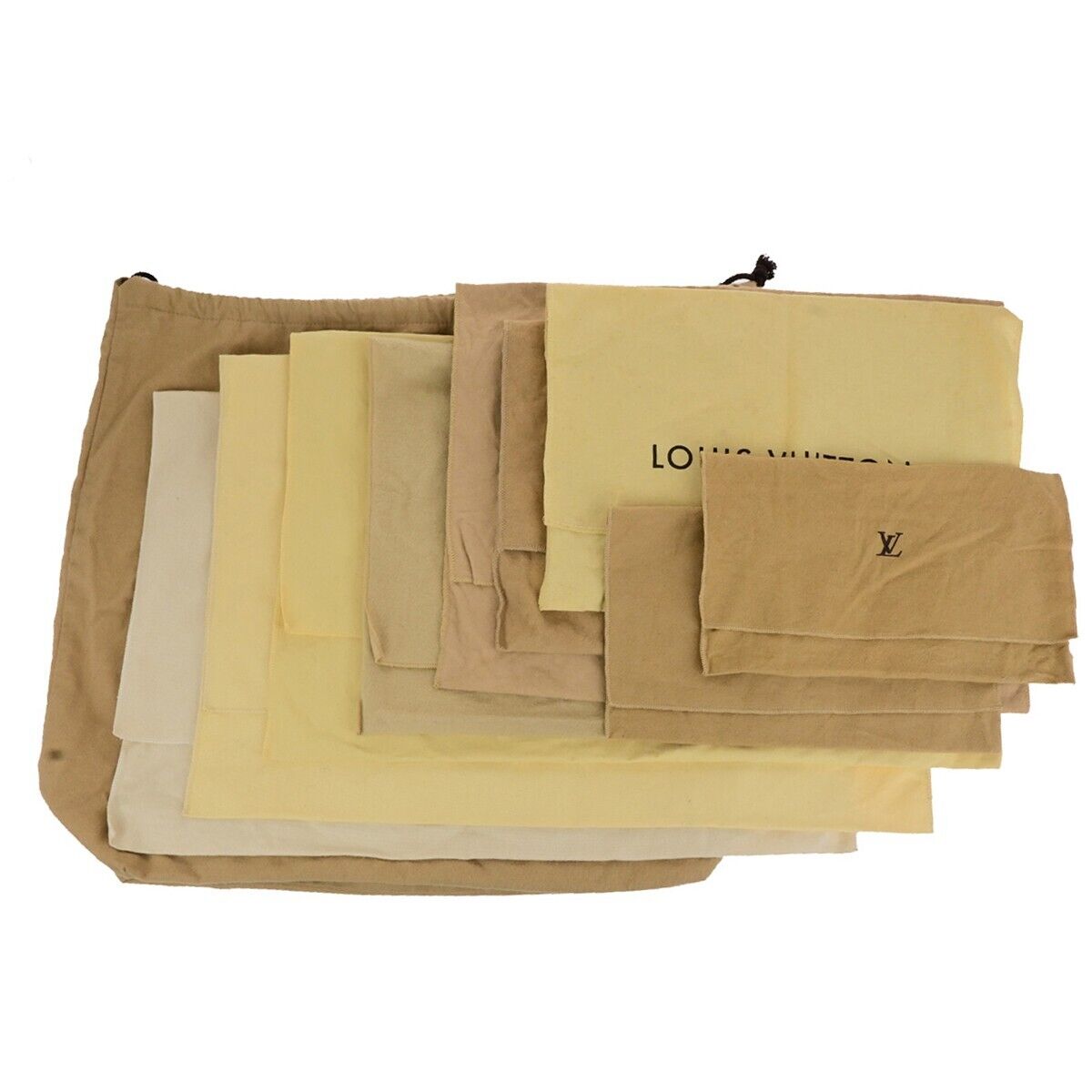 LOUIS VUITTON Logo 10 Set Dust Bag Drawstring Canvas Cotton Beige Brown 08SJ623
