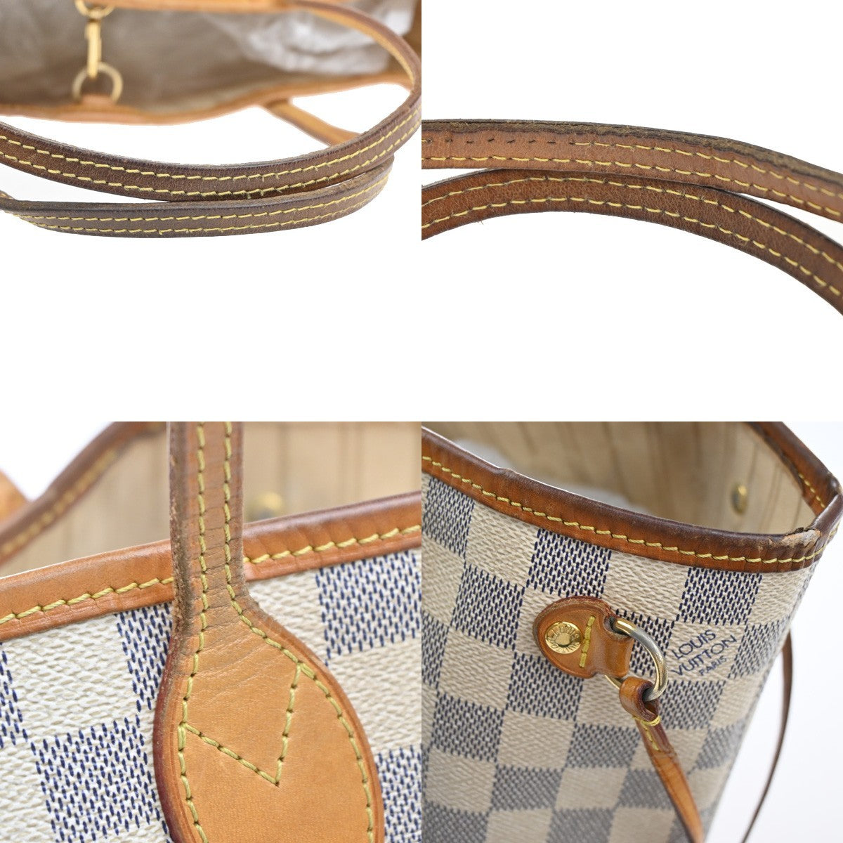 LOUIS VUITTON Neverfull PM Shoulder Tote Bag Damier Azur Leather N51110 72KB598