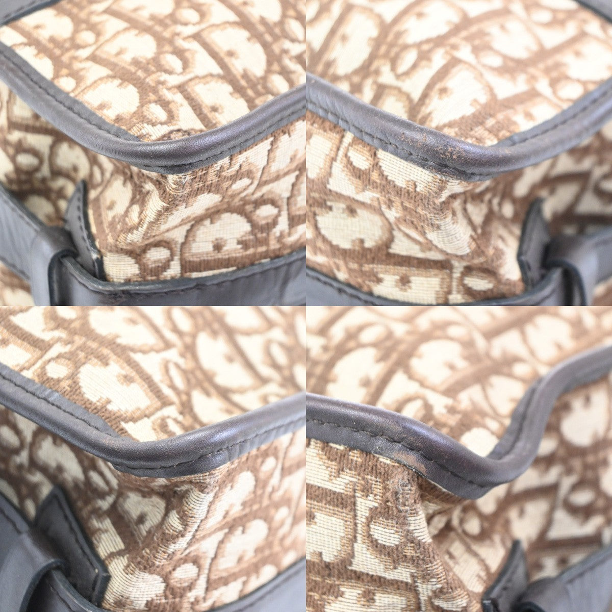 CHRISTIAN DIOR Logo Trotter Pattern Shoulder Bag Canvas Leather Brown 70KP521