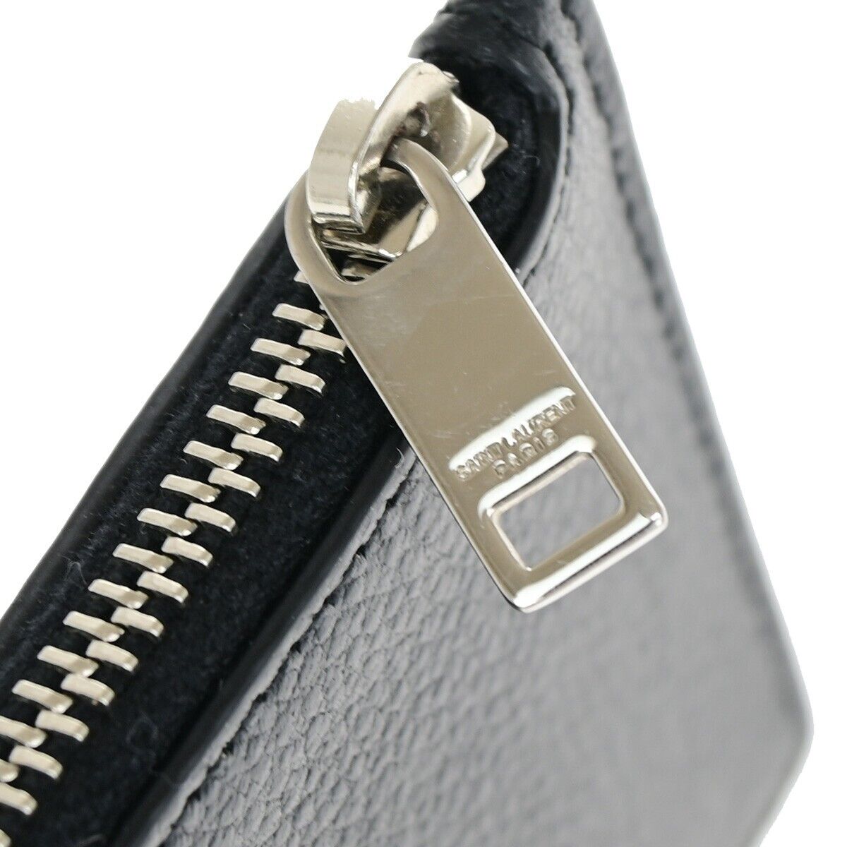 SAINT LAURENT Logo Coin Wallet Purse Leather Black Silver Made In Italy 62HB970