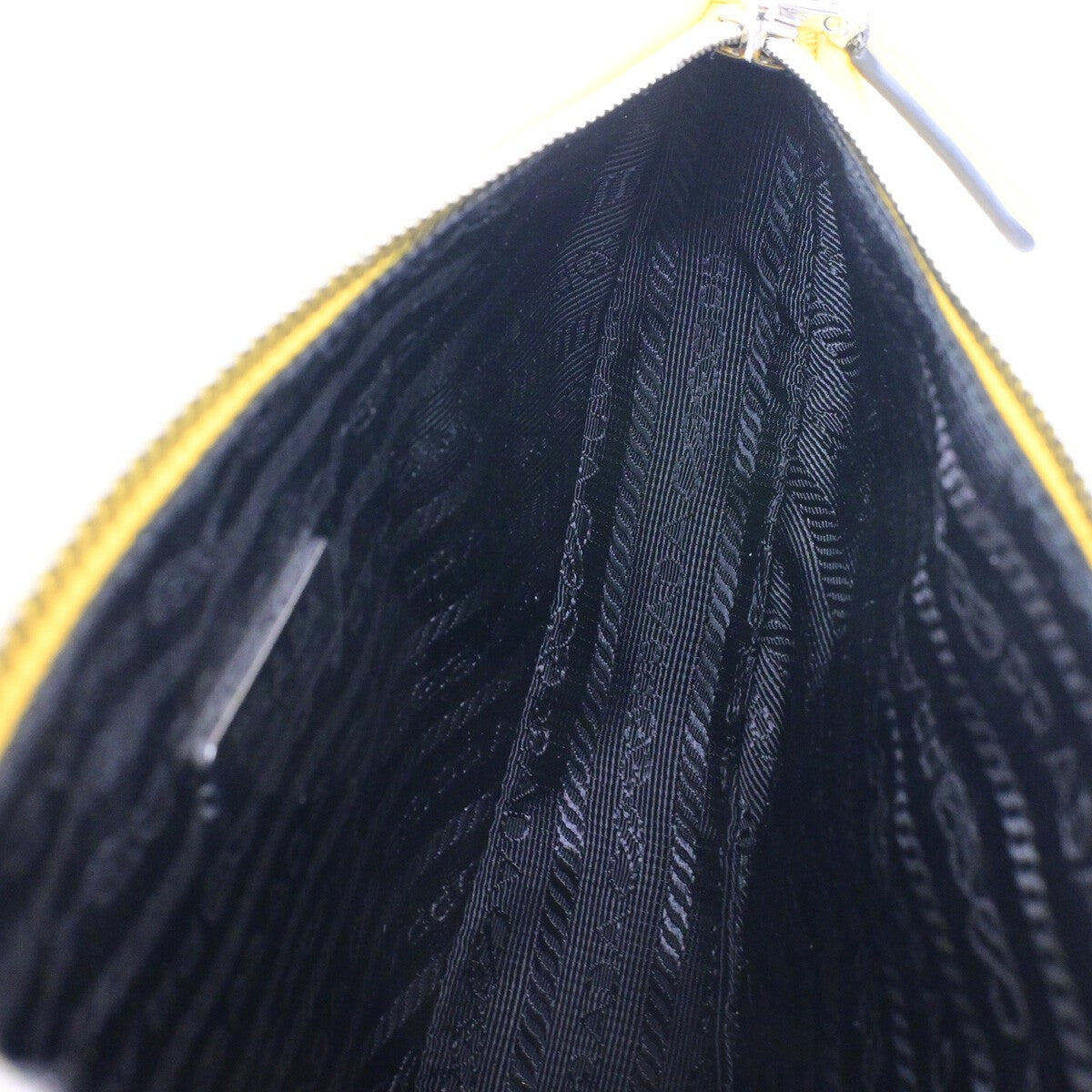 PRADA Logo Triangle Clutch Hand Bag Grace Lux Leather Yellow Sole SHW 43RK741