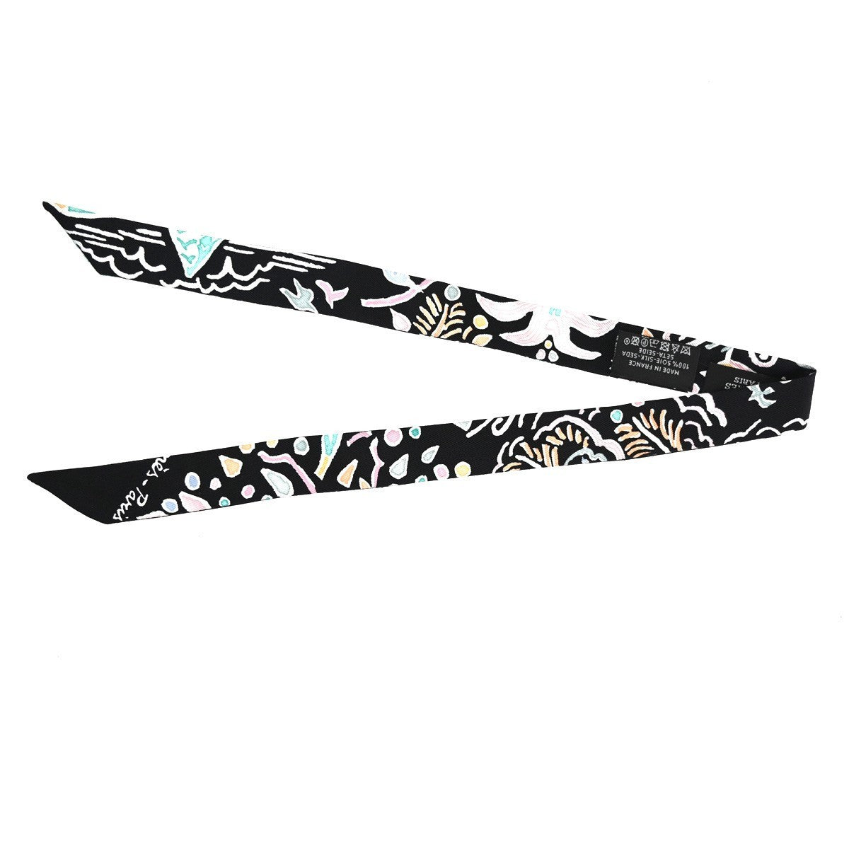 HERMES "Twilly Doll Spring Birds" 100% Silk Black France 09TA611