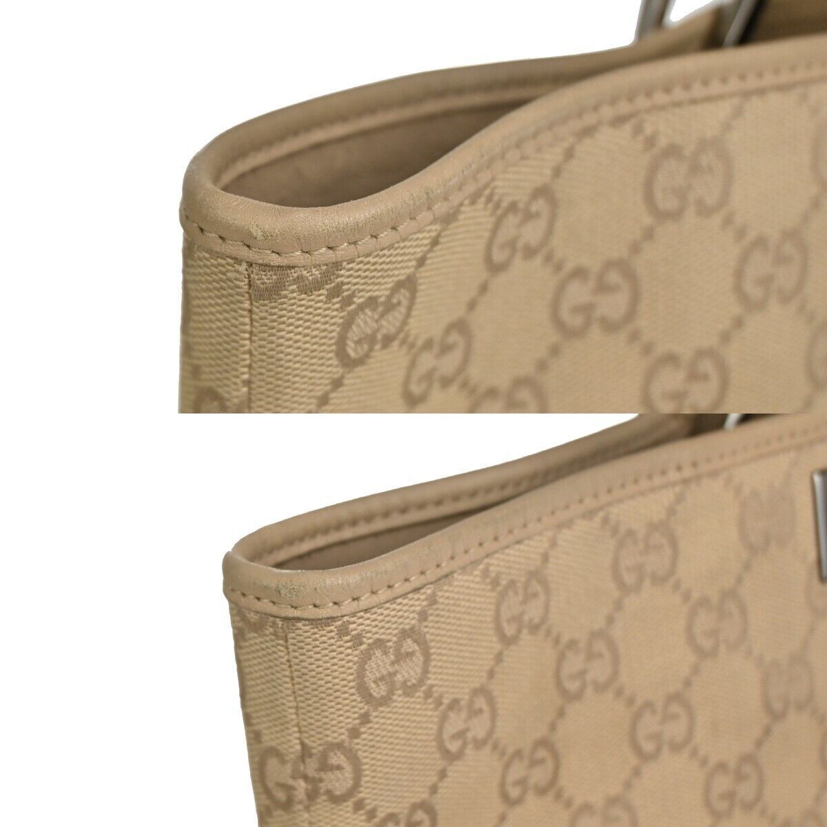 GUCCI Logo GG Pattern Tote Shoulder Bag Canvas Leather Beige SV Italy 08GA225