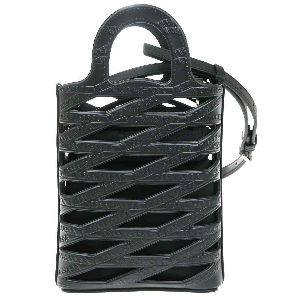 BALENCIAGA Logo Shoulder Bag Phone Case Leather Black SHW Italy 16RQ045