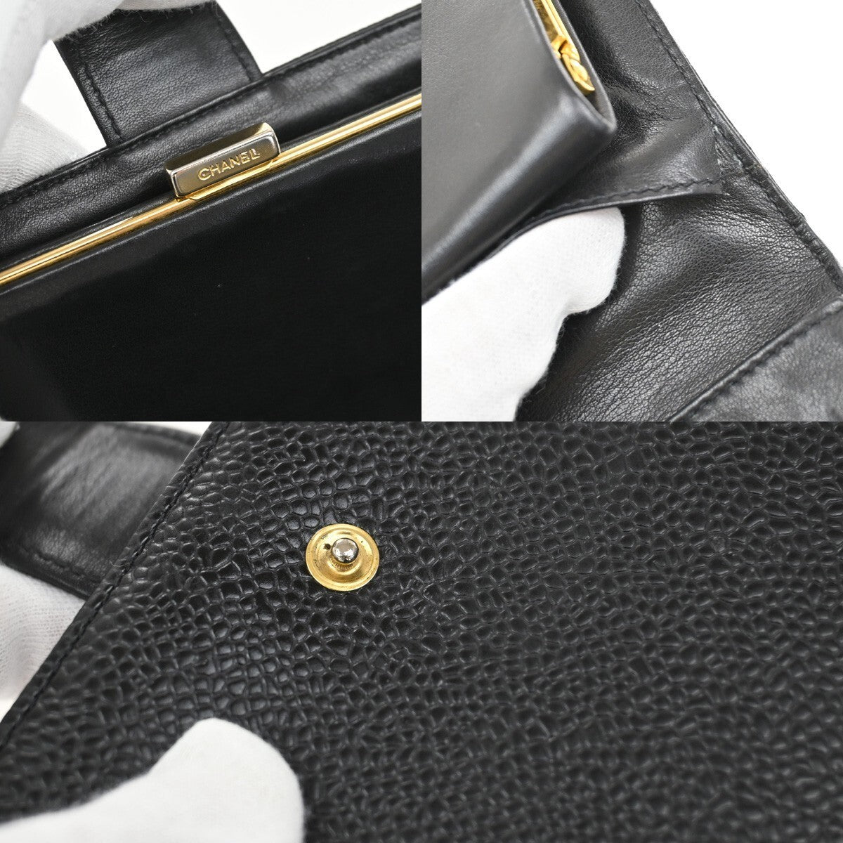 CHANEL CC LOGO Long Bifold Wallet Grained Calfskin Leather Black France 77RL156