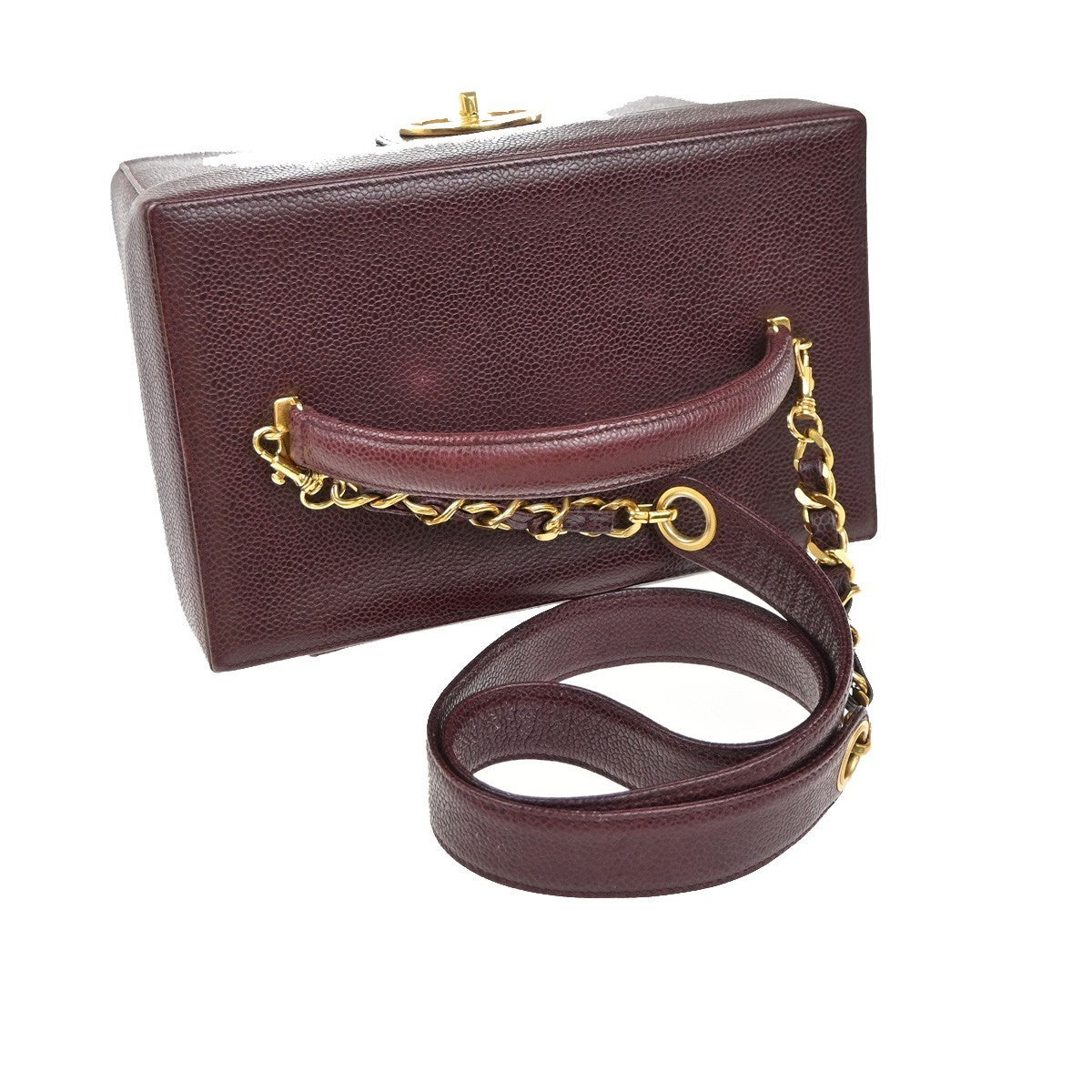 CHANEL 2Way Vanity Shoulder Hand Bag Calfskin Leather Red Vintage 330RP046