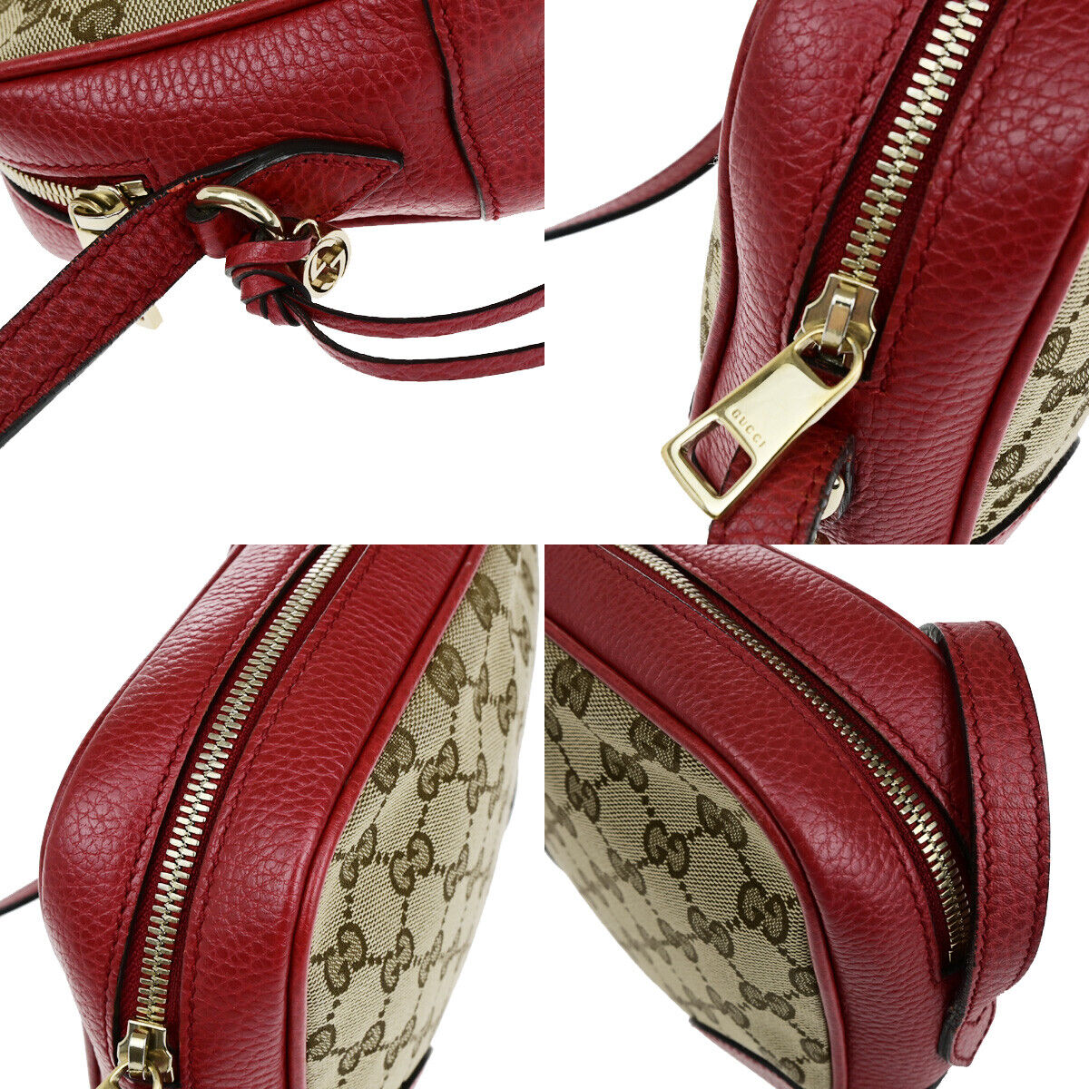 GUCCI GG Pattern Crossbody Shoulder Bag Canvas Leather Brown Red GHW 97RK010