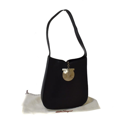 SALVATORE FERRAGAMO Gancini Logos One Shoulder Bag  Leather Black Italy 05DA037