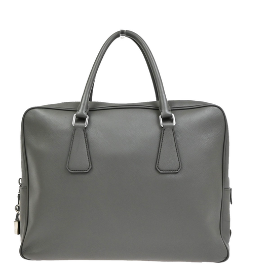 PRADA MILANO Logo Briefcase Hand Bag Saffiano Leather Gray SHW Italy 87CA847