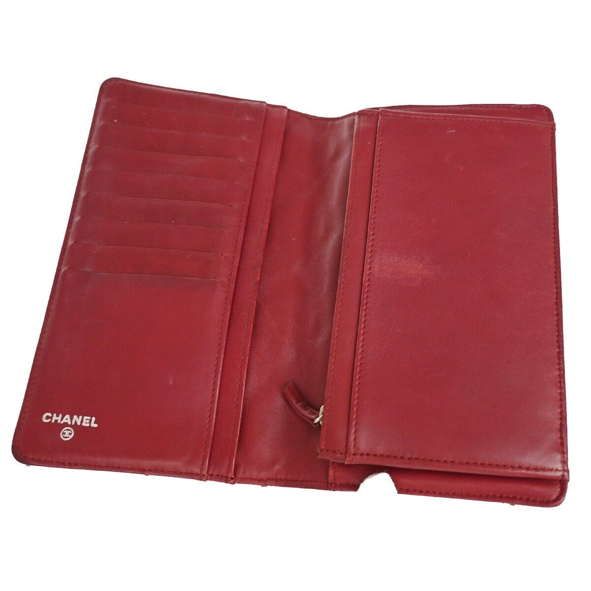 CHANEL CC Logo Ultra Stitch Long Bifold Wallet Purse Leather Bordeaux 30YD527