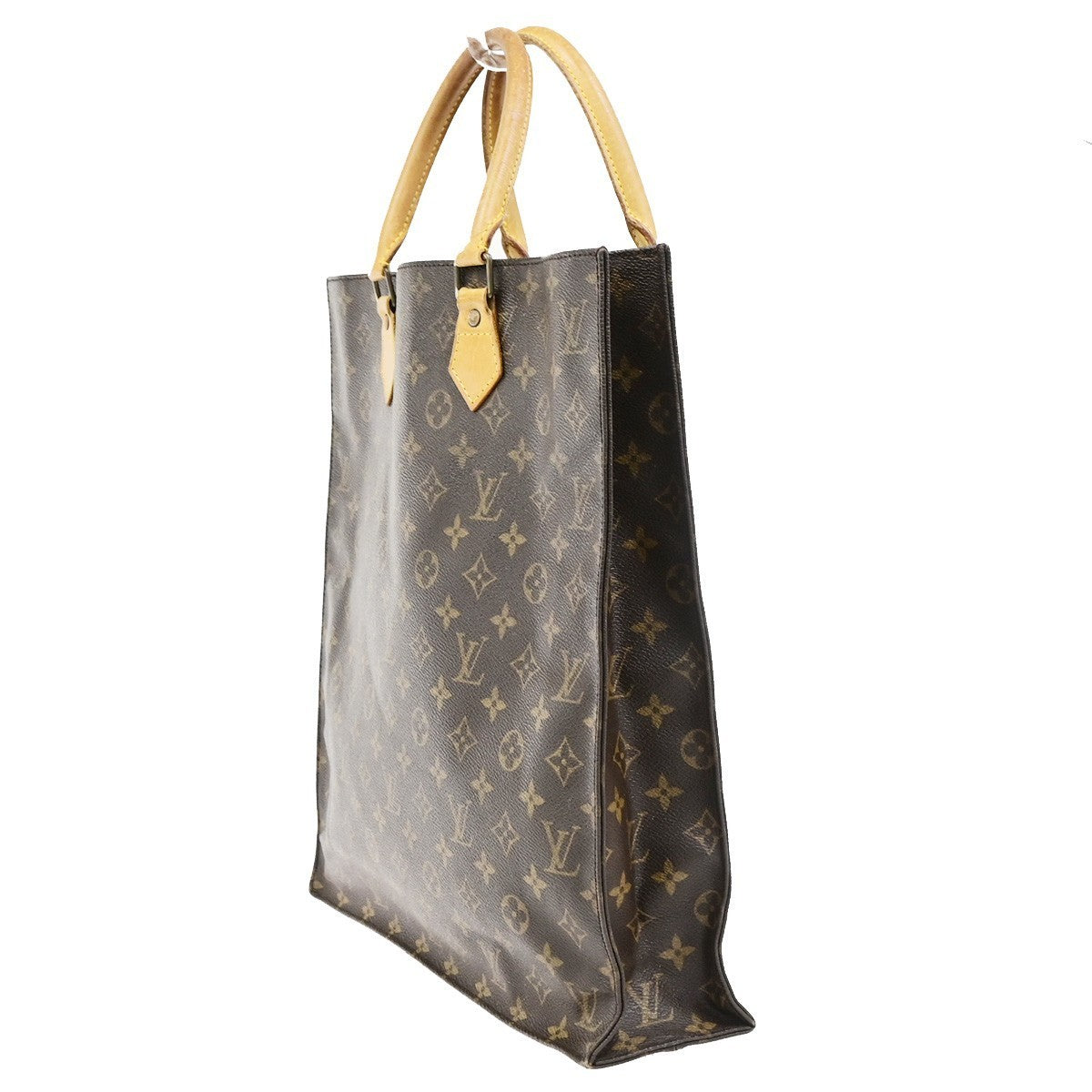 LOUIS VUITTON Logo Sac Plat Hand Tote Bag Monogram Leather Brown M51140 64PA102
