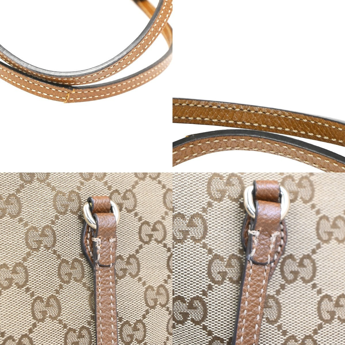 GUCCI GG 2way Shoulder Tote Bag Canvas Leather Beige GHW Italy 32KC351