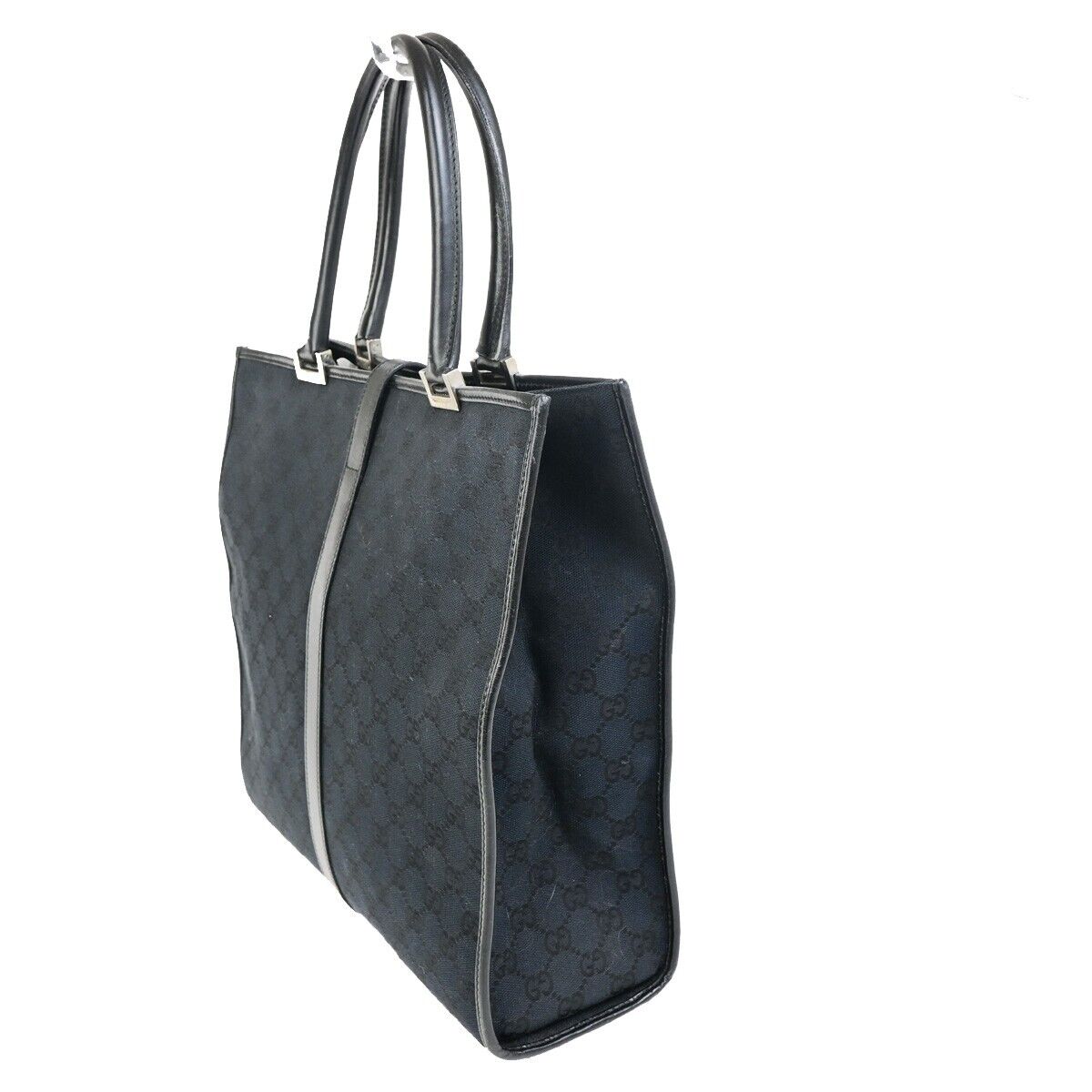 GUCCI Logo Jackie GG Pattern Shoulder Hand Bag Canvas Leather Black SHW 62EC878