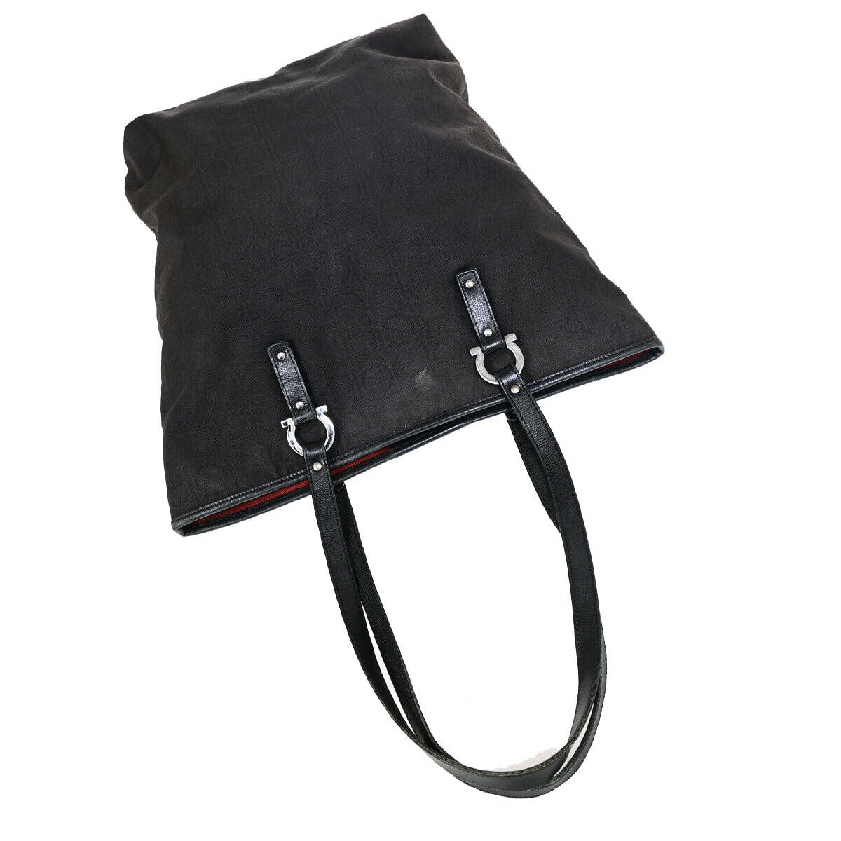SALVATORE FERRAGAMO Gancini Shoulder Bag Canvas Leather Black SHW Italy 08YF512