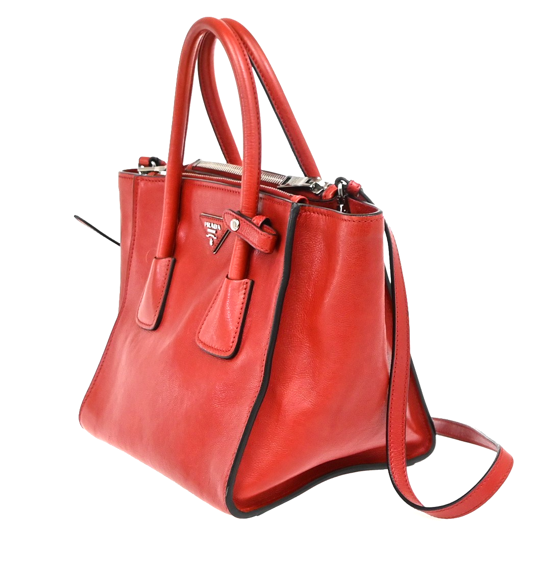 PRADA Logo 2Way Shoulder Hand Bag Leather Red SHW Italy 12KD181