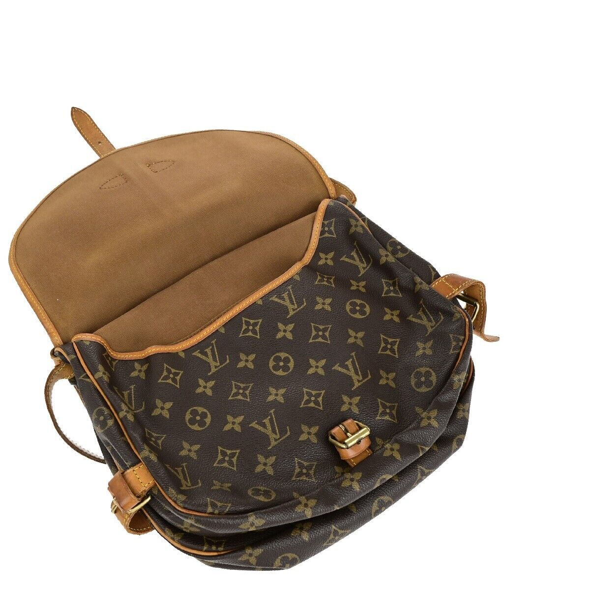 LOUIS VUITTON Logo Saumur 30 Shoulder Bag Monogram Leather Brown M42256 76EB400