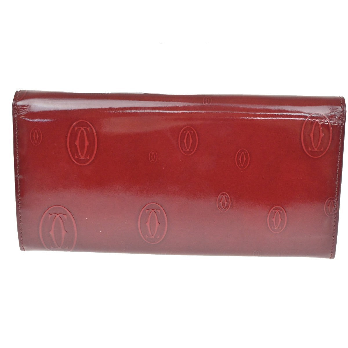 CARTIER 2C Logo Happy Brithday Bifold Wallet Patent Leather Red SHW 66RL556