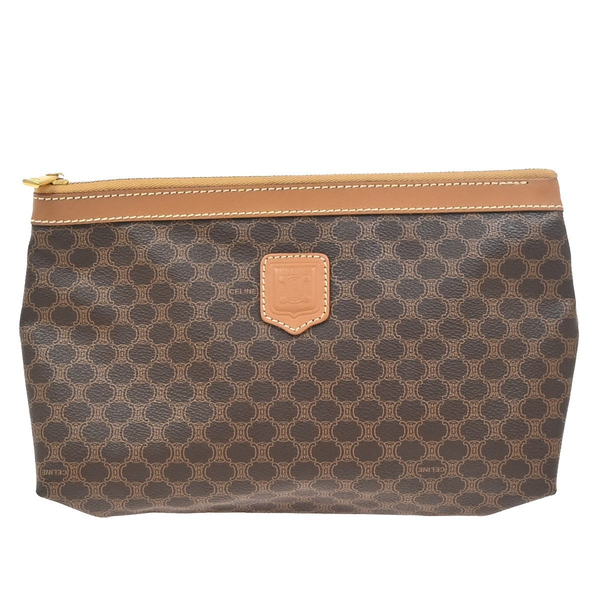 CELINE Logo Macadam Pattern Clutch Pouch Bag PVC Leather Brown GHW Italy 38KD013
