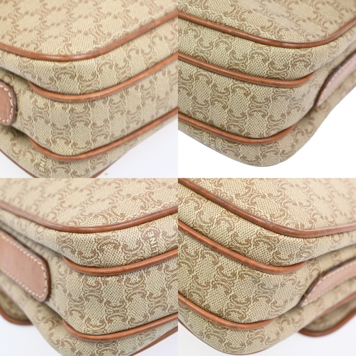 CELINE Logo Macadam Pattern Shoulder Bag PVC Leather Beige GHW Italy 67CA718