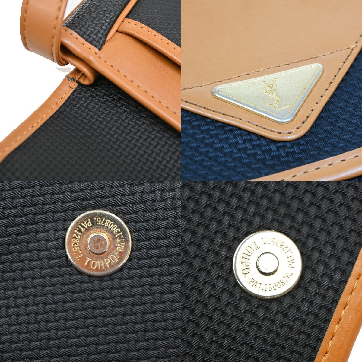 YVES SAINT LAURENT Crossbody Shoulder Bag Textured Canvas Leather Italy 62DA265