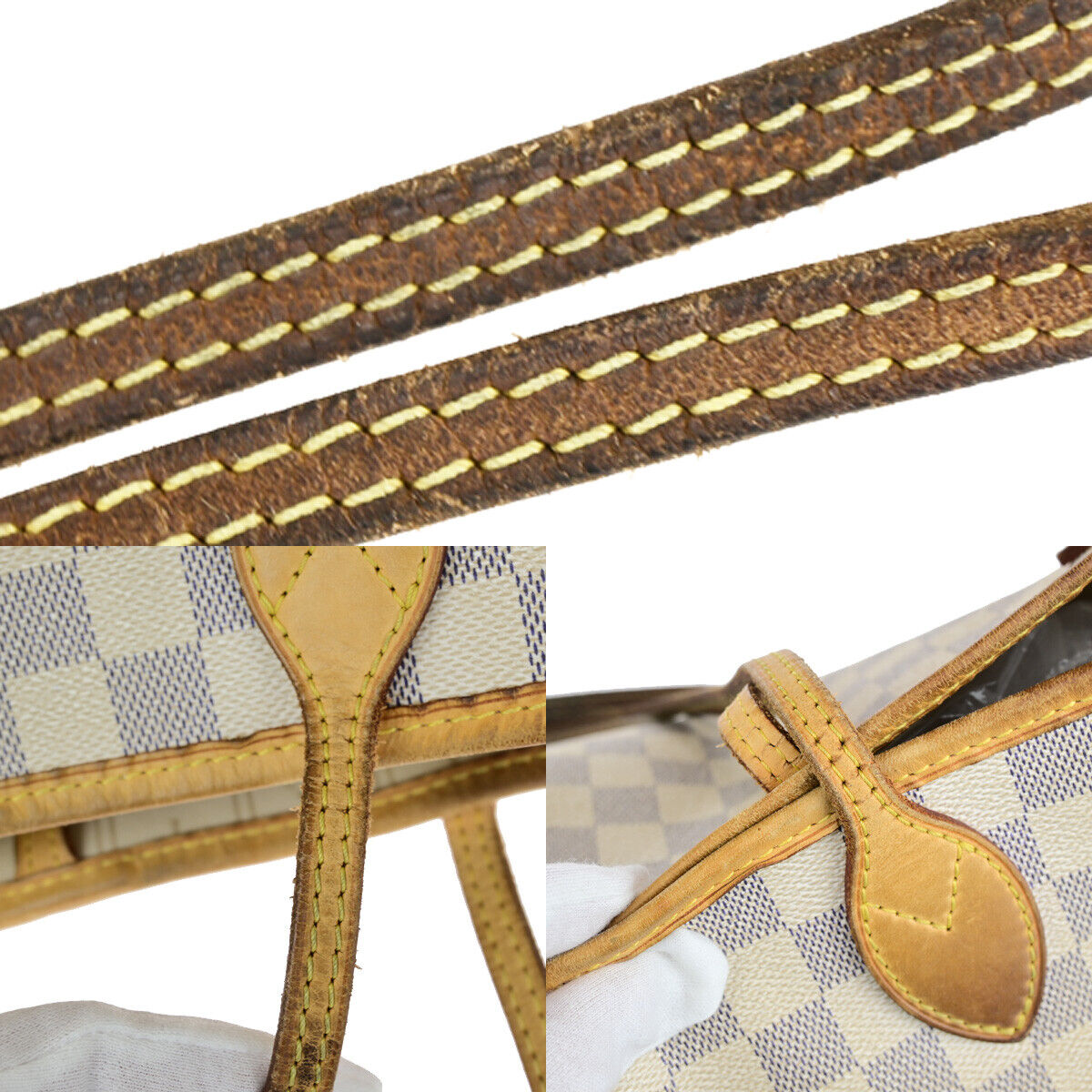 LOUIS VUITTON Neverfull MM Shoulder Tote Bag Damier Azur Leather N51107 16YG614