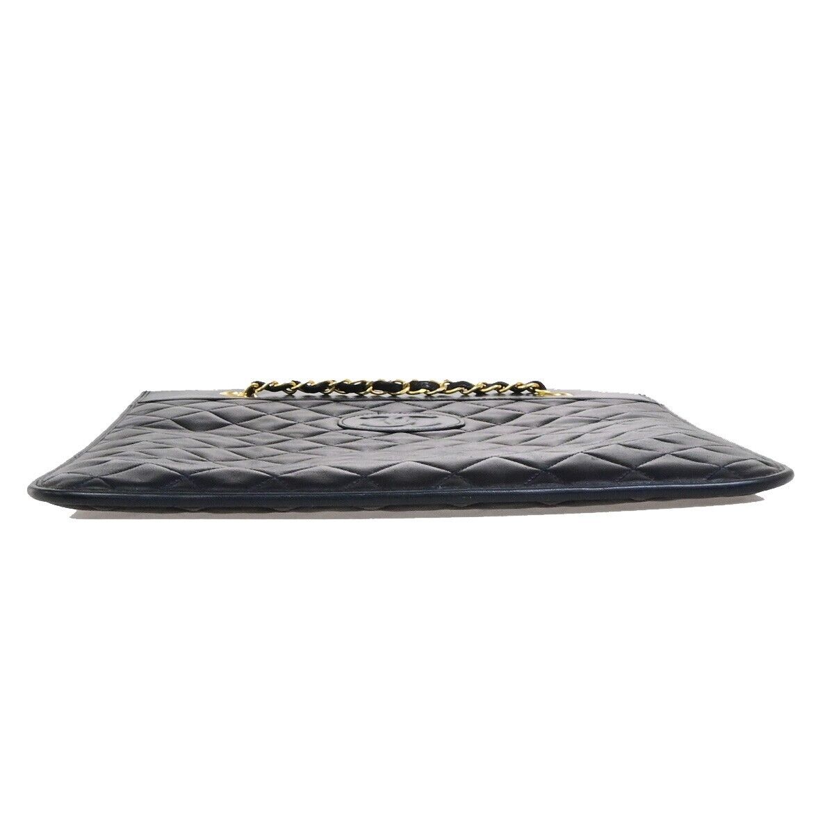 CHANEL CC Logo Matelasse Chain Shoulder Bag Canvas Leather Navy Blue GHW 46RF216