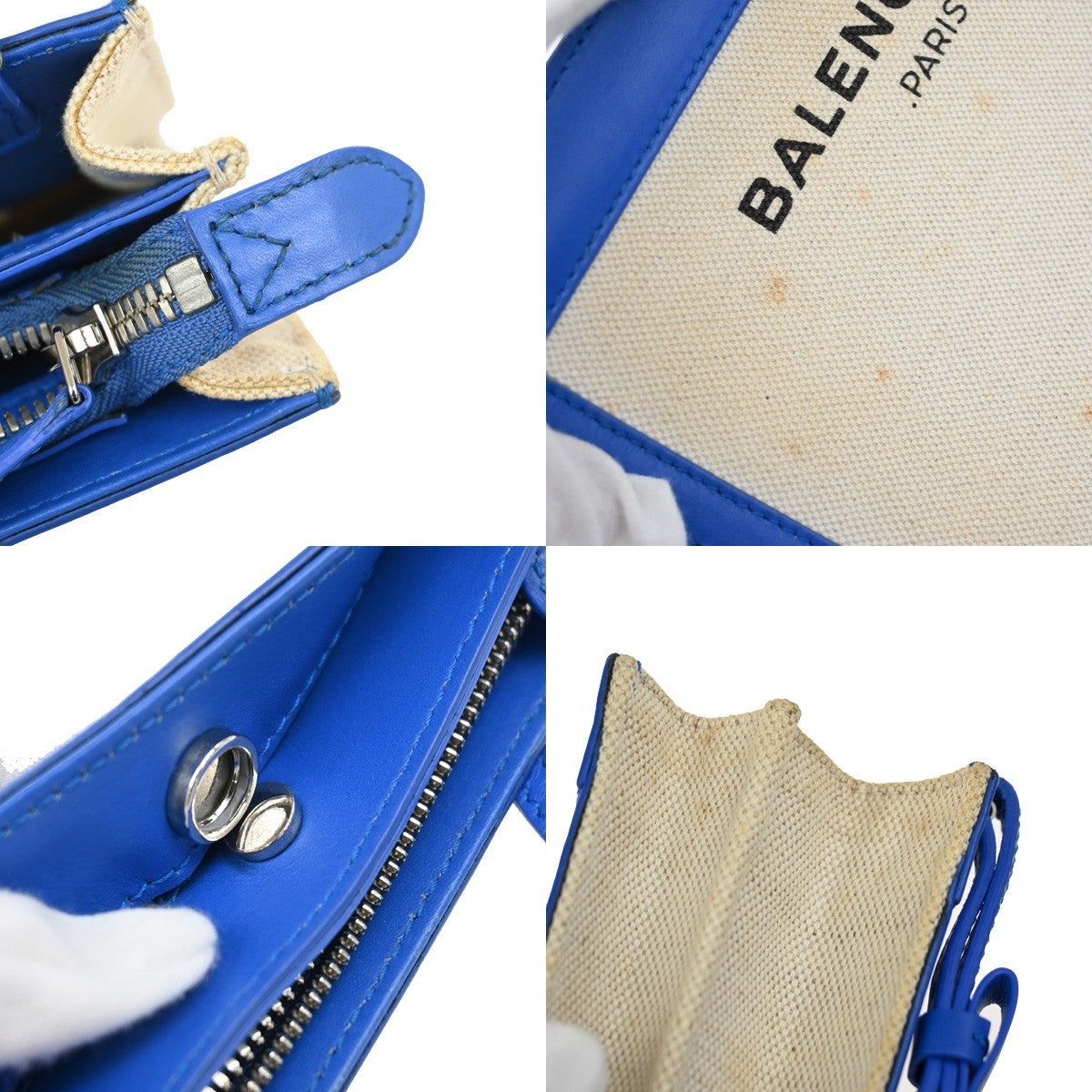 BALENCIAGA Logo 2Way Shoulder Clutch Bag Canvas Leather Beige Blue 62FB962