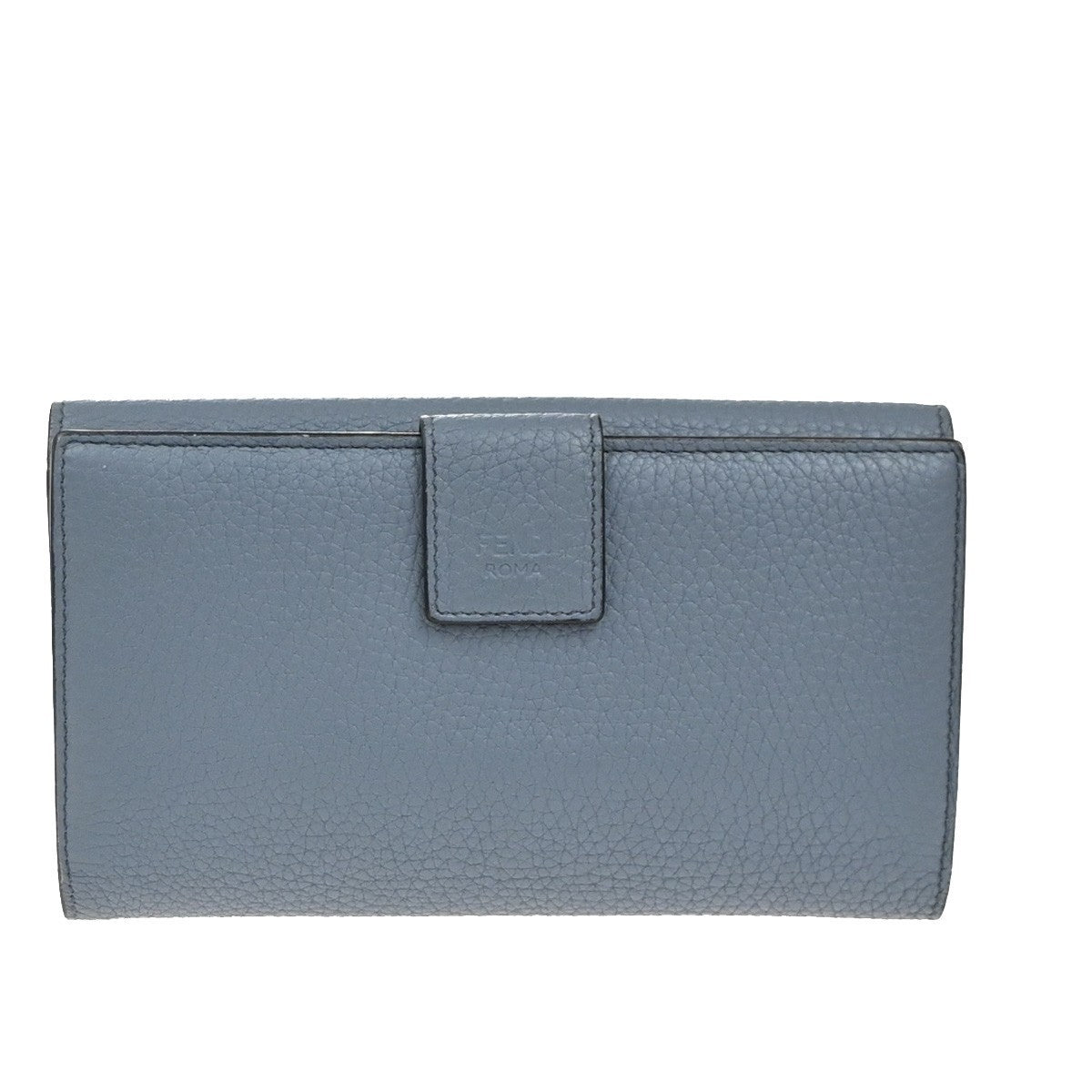 FENDI Logo Peekaboo Long Bifold Wallet Leather Blue SHW Italy 30RP099