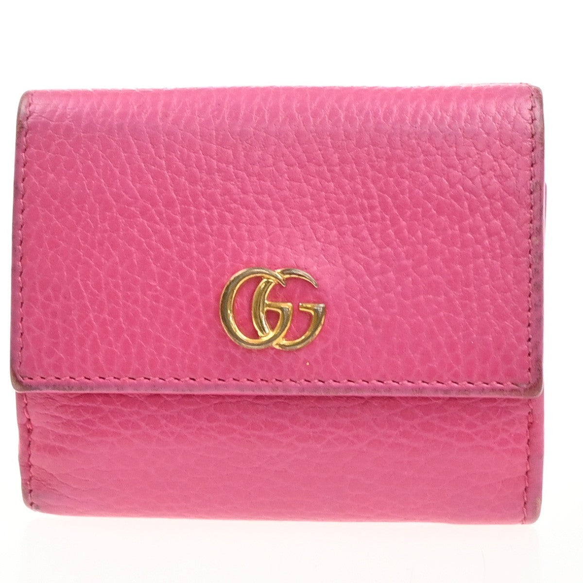 GUCCI Logo GG Marmont Compact Trifold Wallet Leather Pink GHW Italy 66KC598