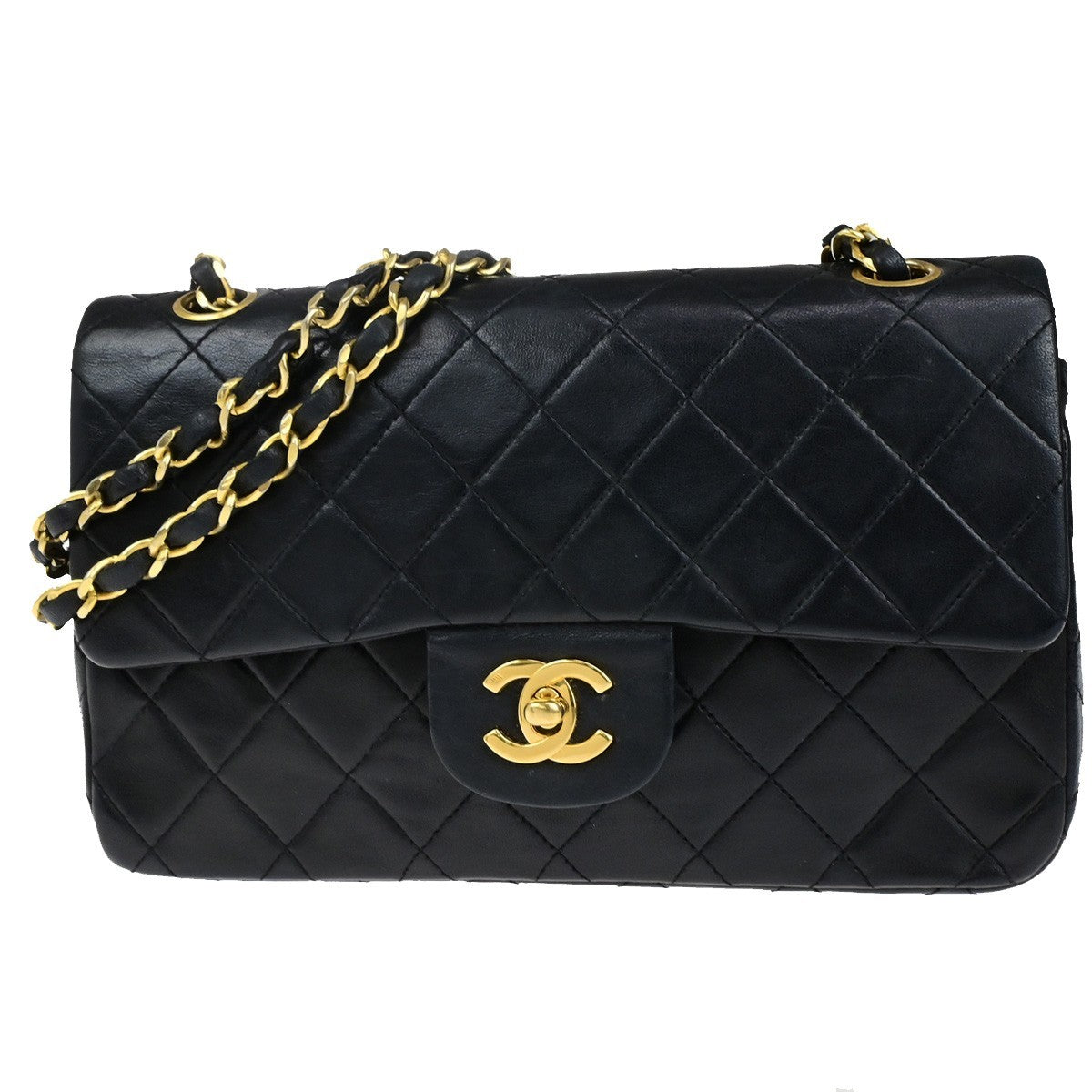 CHANEL CC Matelasse 23 Double Flap Chain Shoulder Bag Leather Black GHW 396RK815