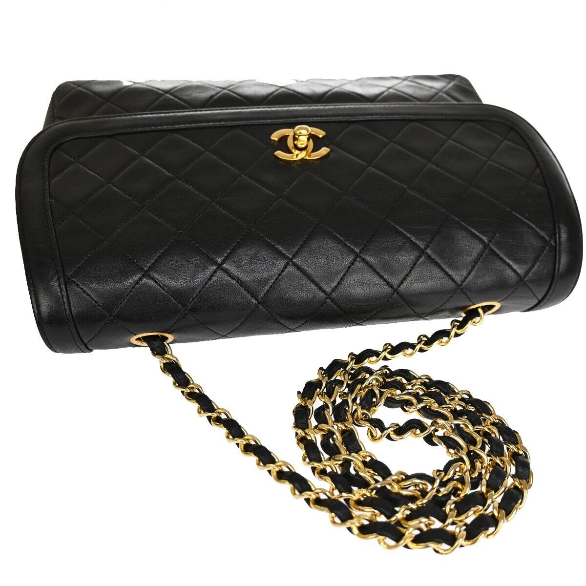 CHANEL CC Logo Matelasse Chain Shoulder Bag Leather Black GHW Vintage 340RJ283