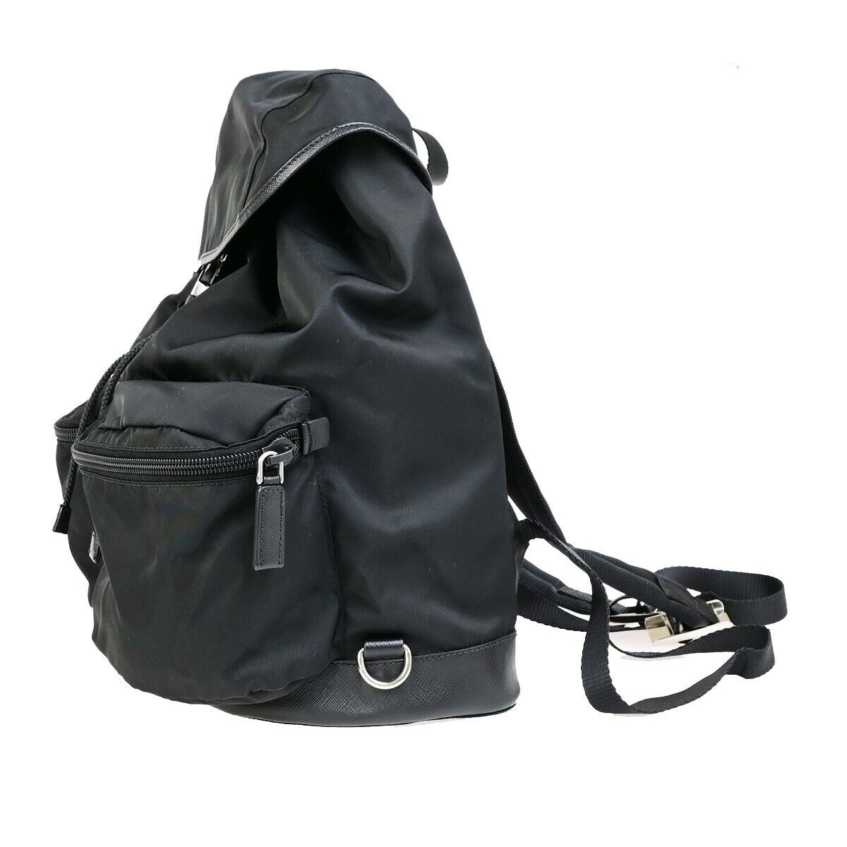 PRADA MILANO Logo Backpack Bag Nylon Leather Black Silver Made In Italy 91RK723