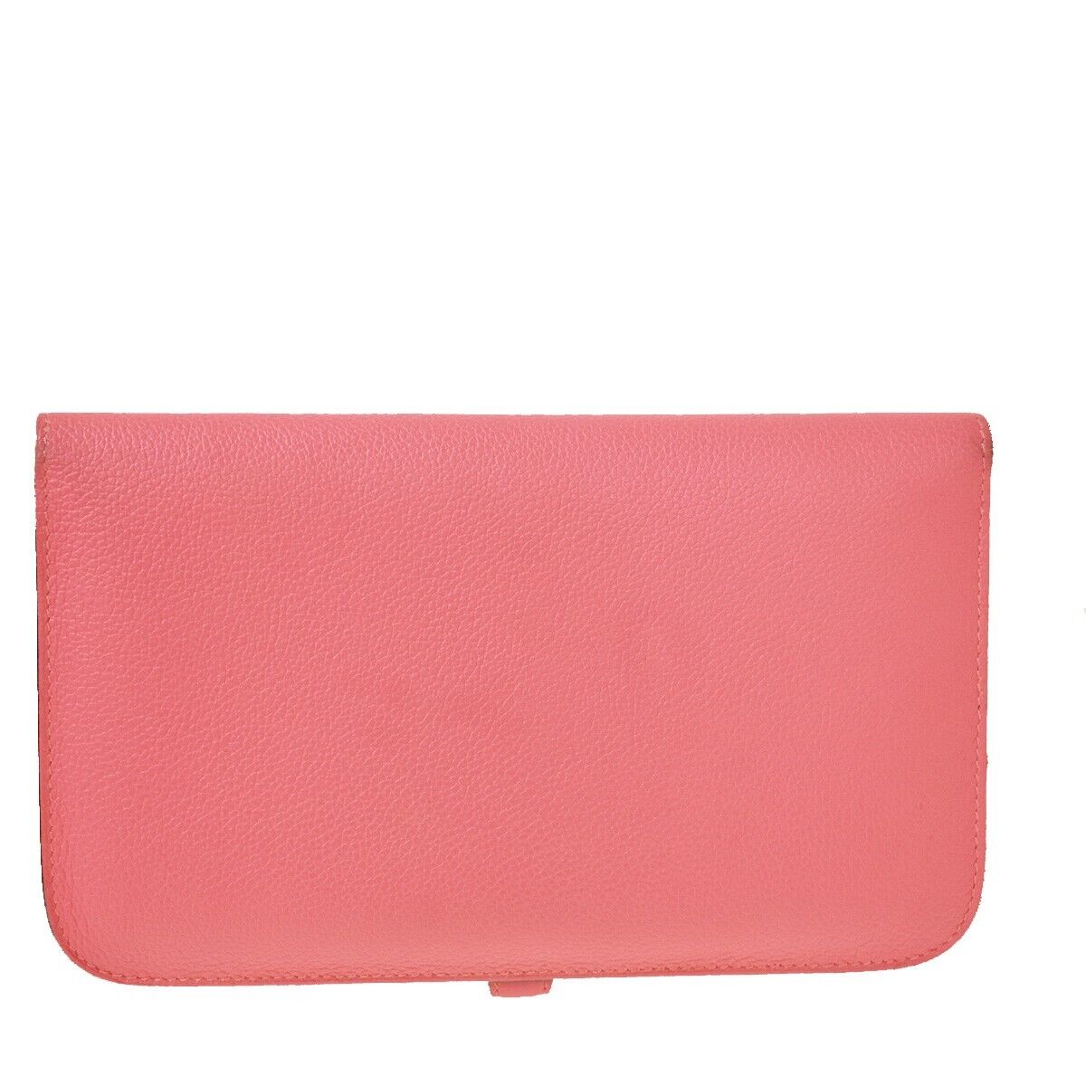 HERMES Logo Dogon GM Bifold Wallet Purse Evercalf Leather Pink France 50RC661