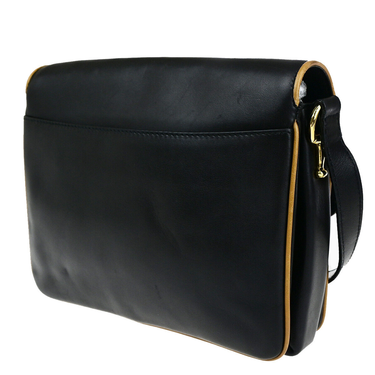 CELINE Logo Horse Carriage Shoulder Bag Leather Black GHW Italy 37YG546