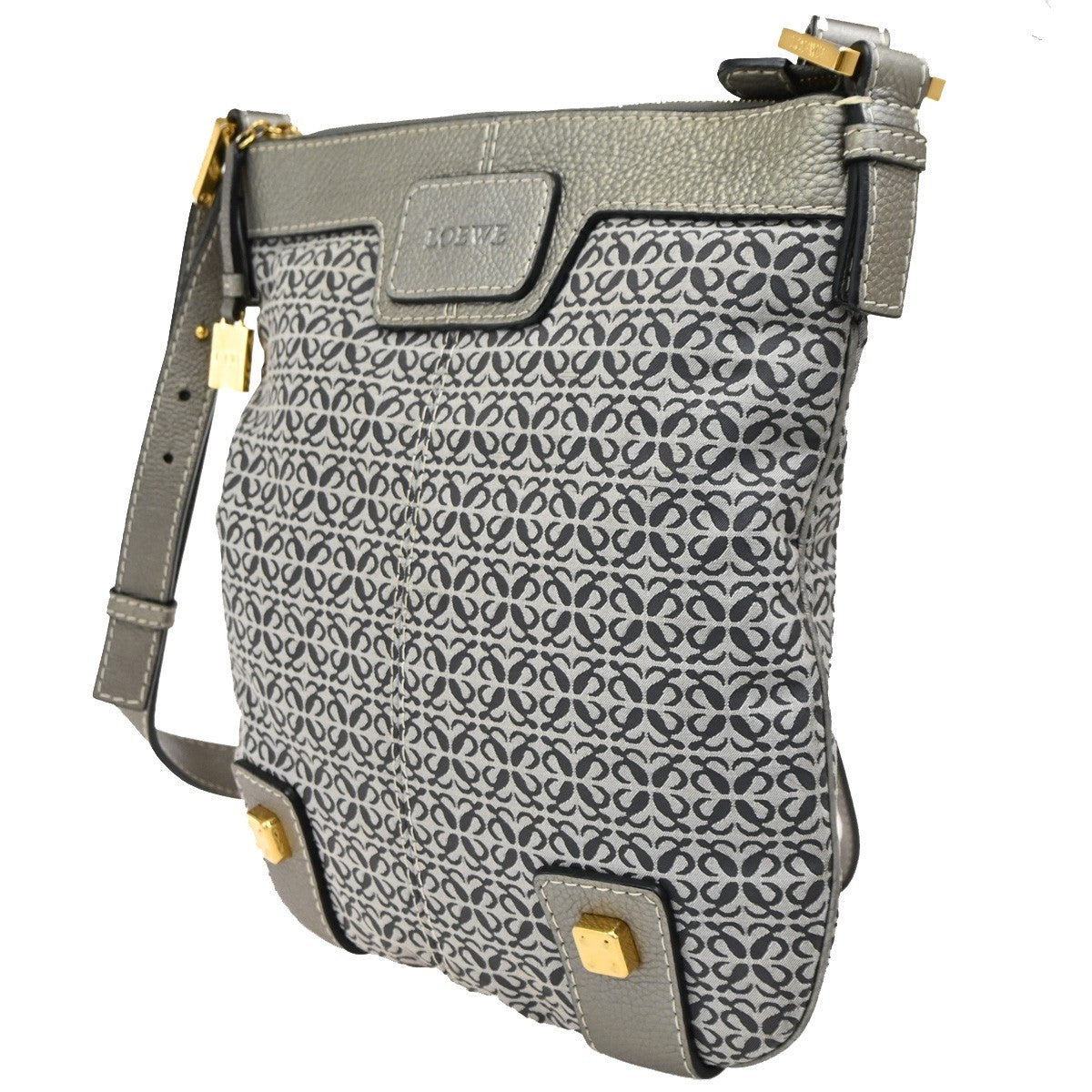 LOEWE Logo New Road Crossbody Shoulder Bag Canvas Leather Gray GHW 30KB767