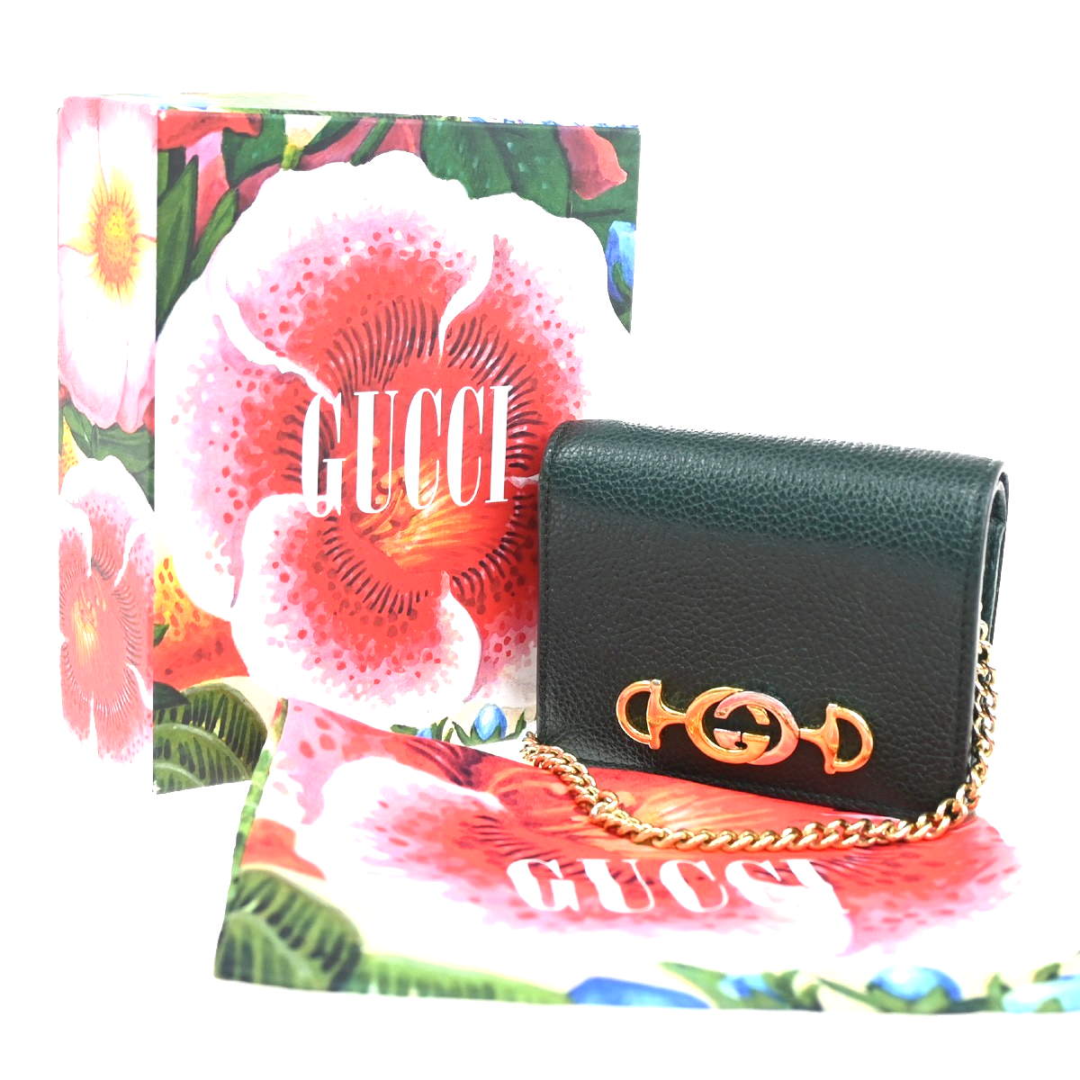 GUCCI G Horsebit Bifold Wallet Leather Green GHW Italy 34RL598