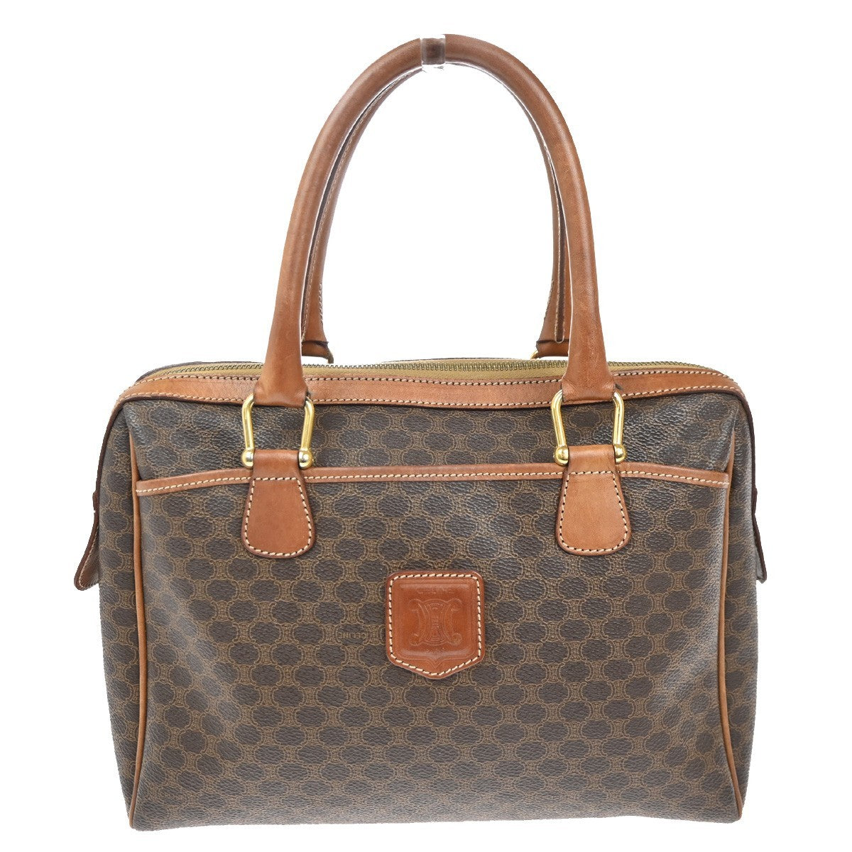 CELINE Logo Macadam Pattern Travel Hand Bag PVC Leather Brown GHW Italy 61TA552