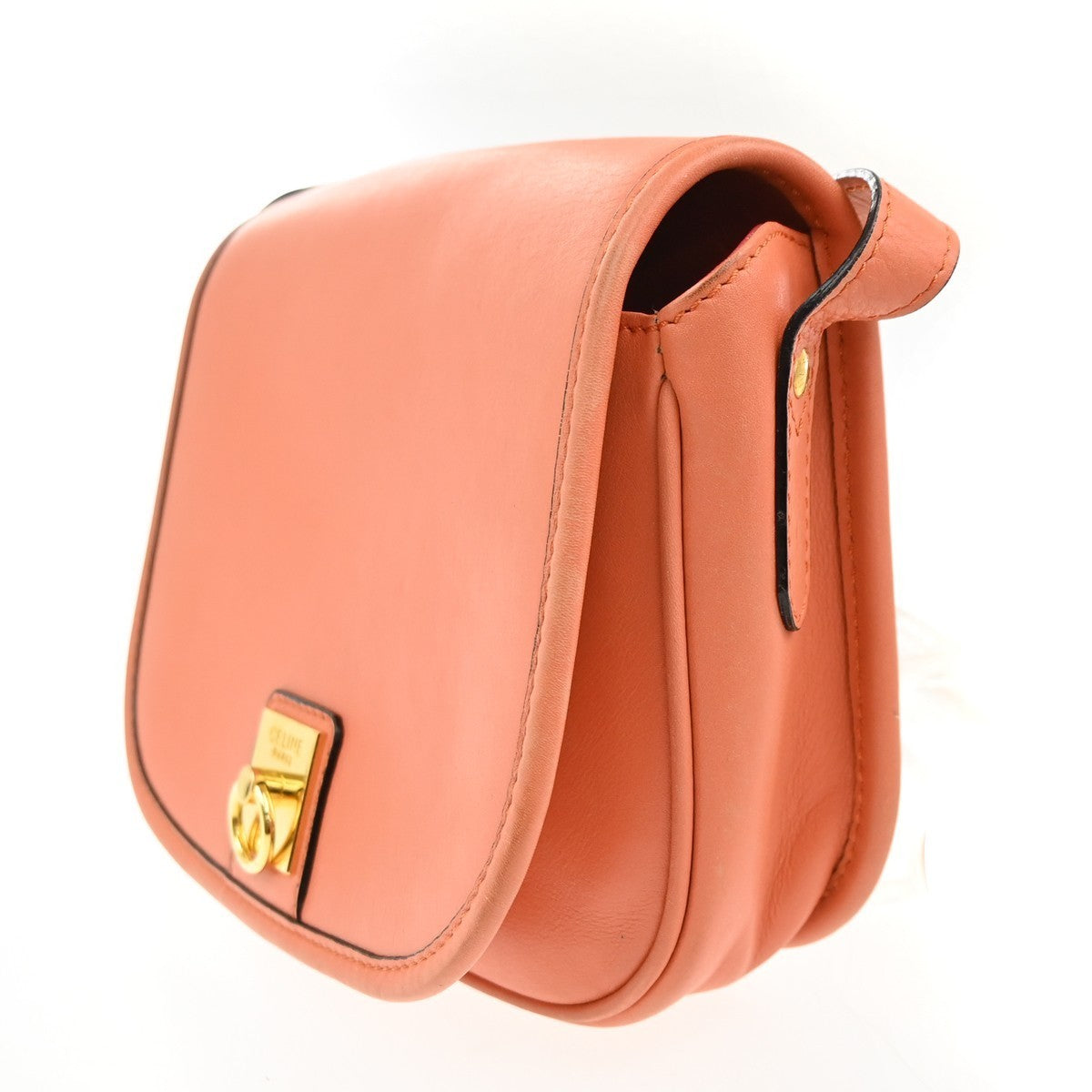 CELINE Logo Flap Crossbody Shoulder Bag Leather Orange GHW Italy 32KC449