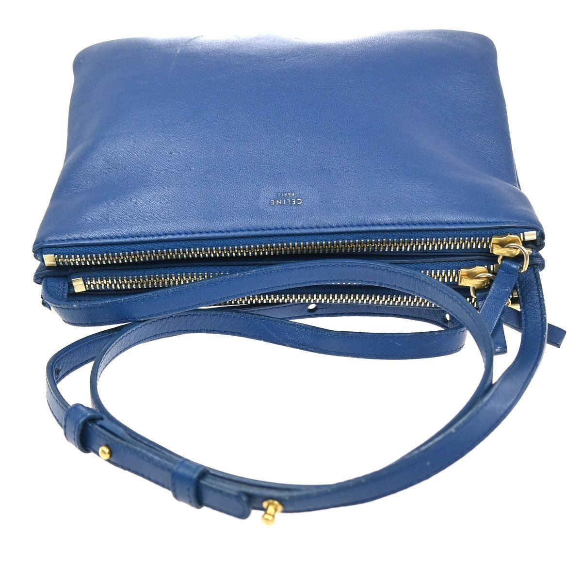 CELINE Logo Trio Crossbody Shoulder Bag Leather Blue Italy 87KP580