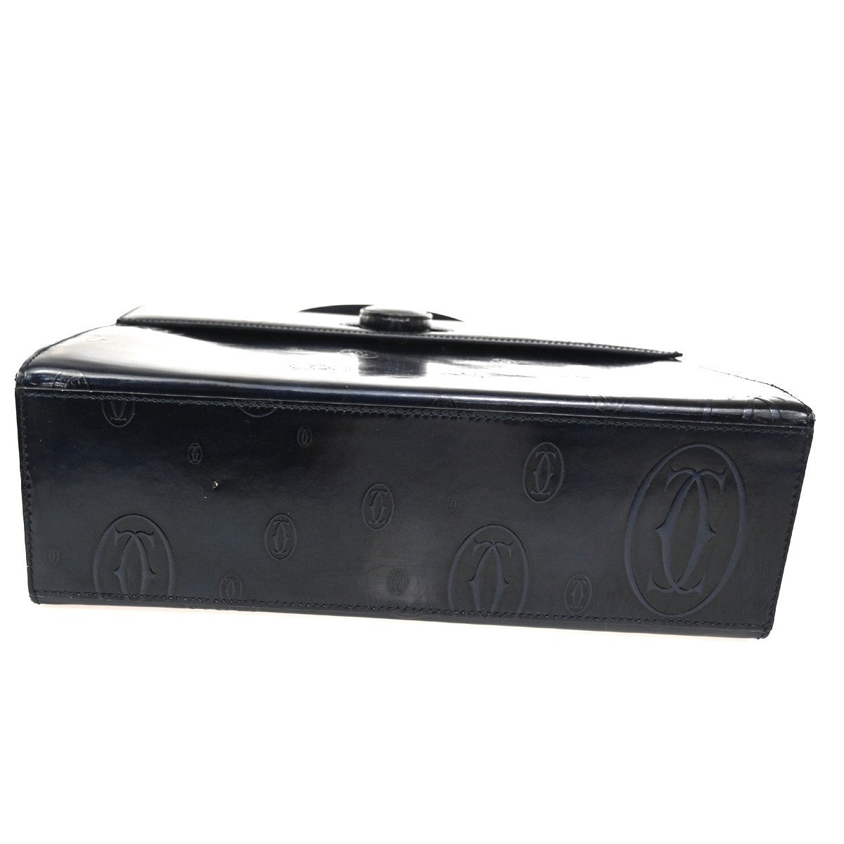 CARTIER Happy Birthday Handle Bag Patent Leather Top Navy Blue 89KC192