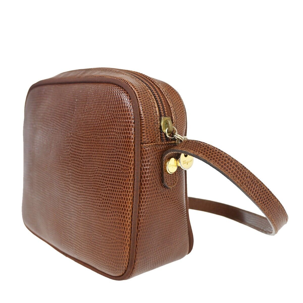 SALVATORE FERRAGAMO Vara Mini Shoulder Bag Embossing Leather Brown GHW 62YD180