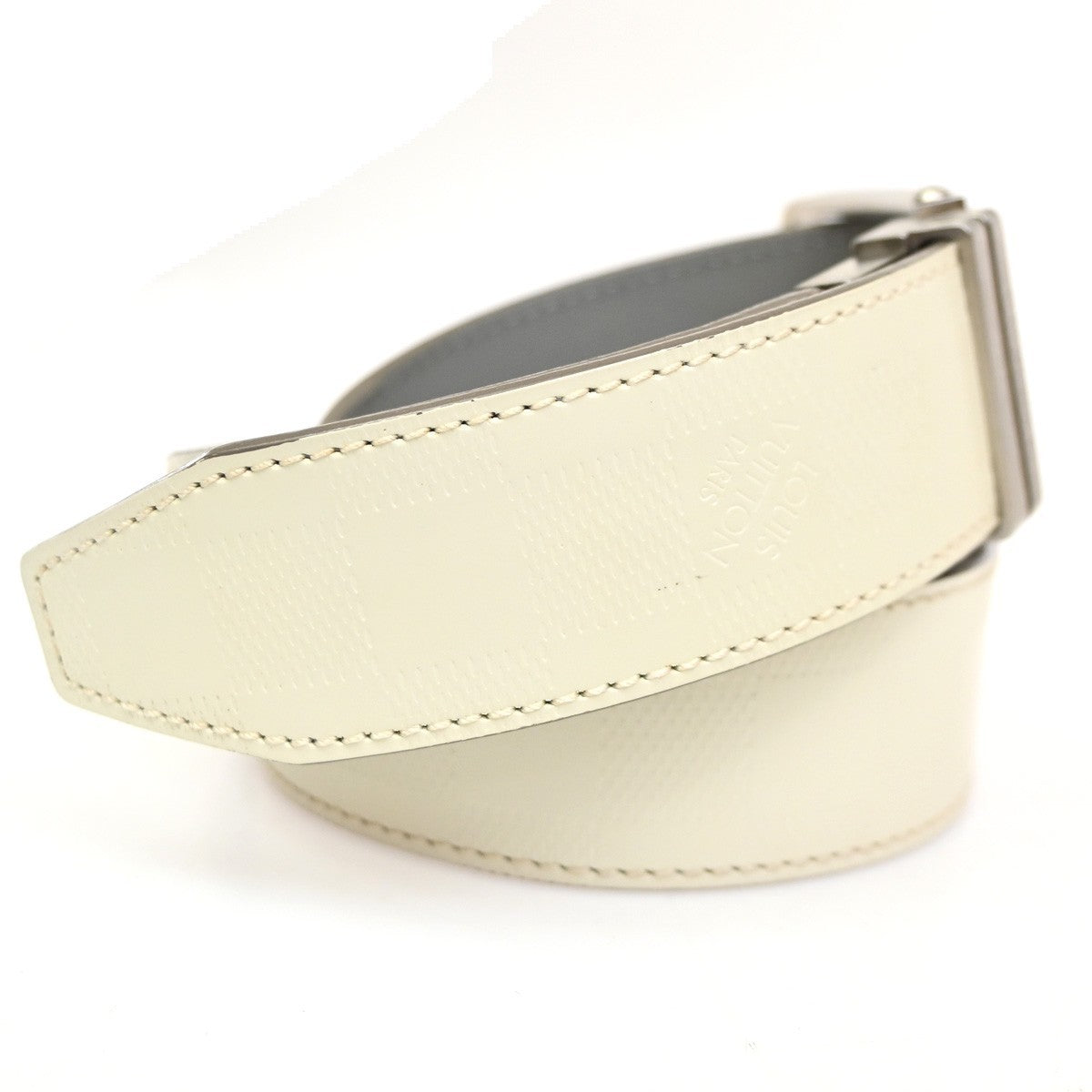 LOUIS VUITTON LV Logo Belt 90/36 Damier Infini leather White M6873 31CA603