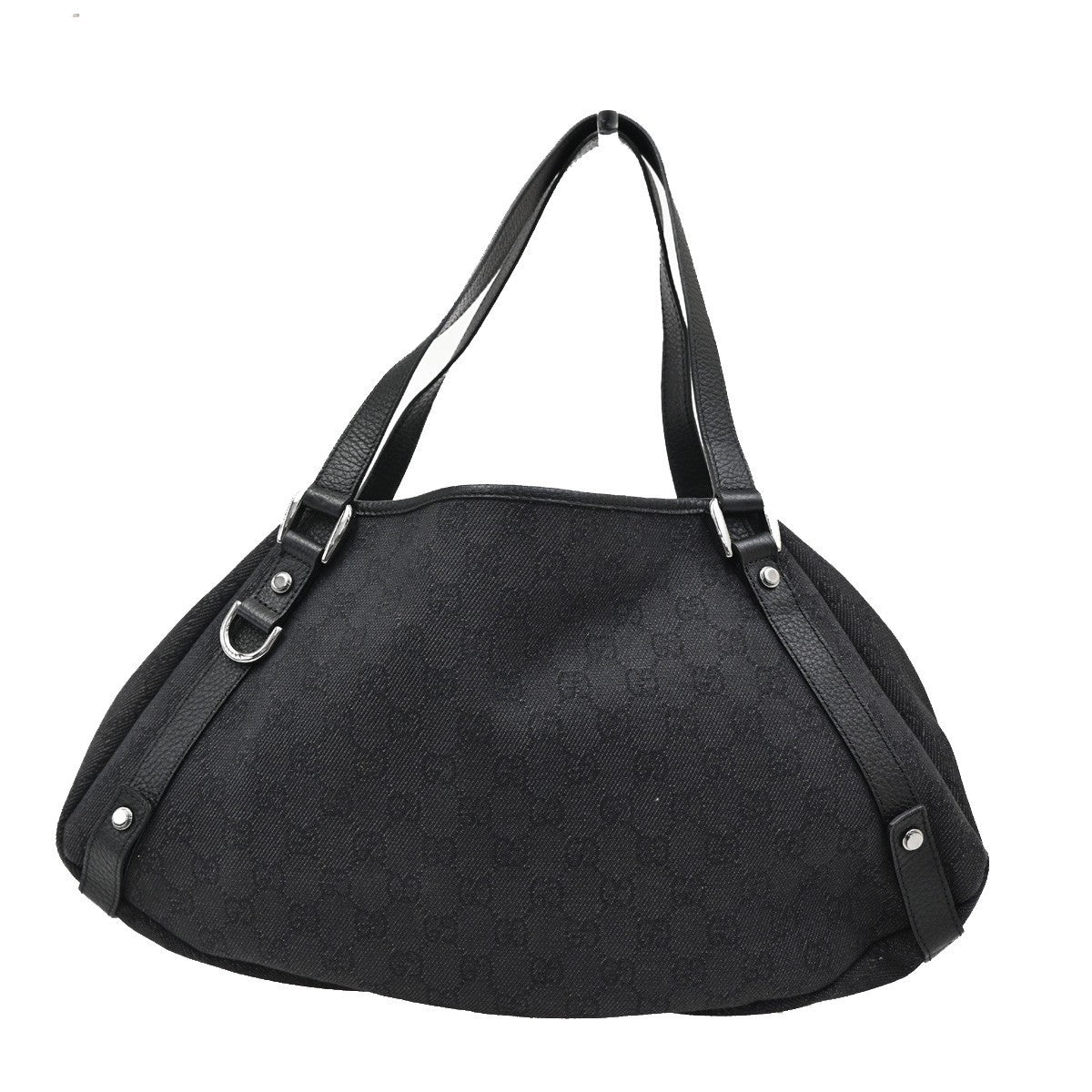 GUCCI GG Pattern Abbey Shoulder Bag Leather canvas Black SHW Italy 76KB625