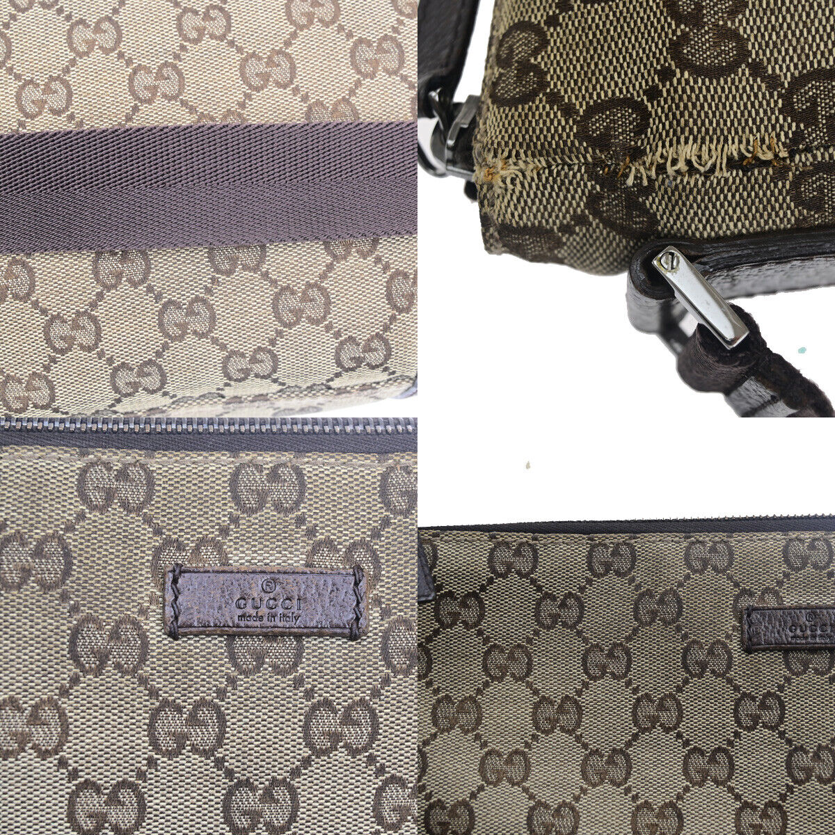 GUCCI Logo GG Pattern Shoulder Bag Canvas Leather Brown Italy 09SJ056