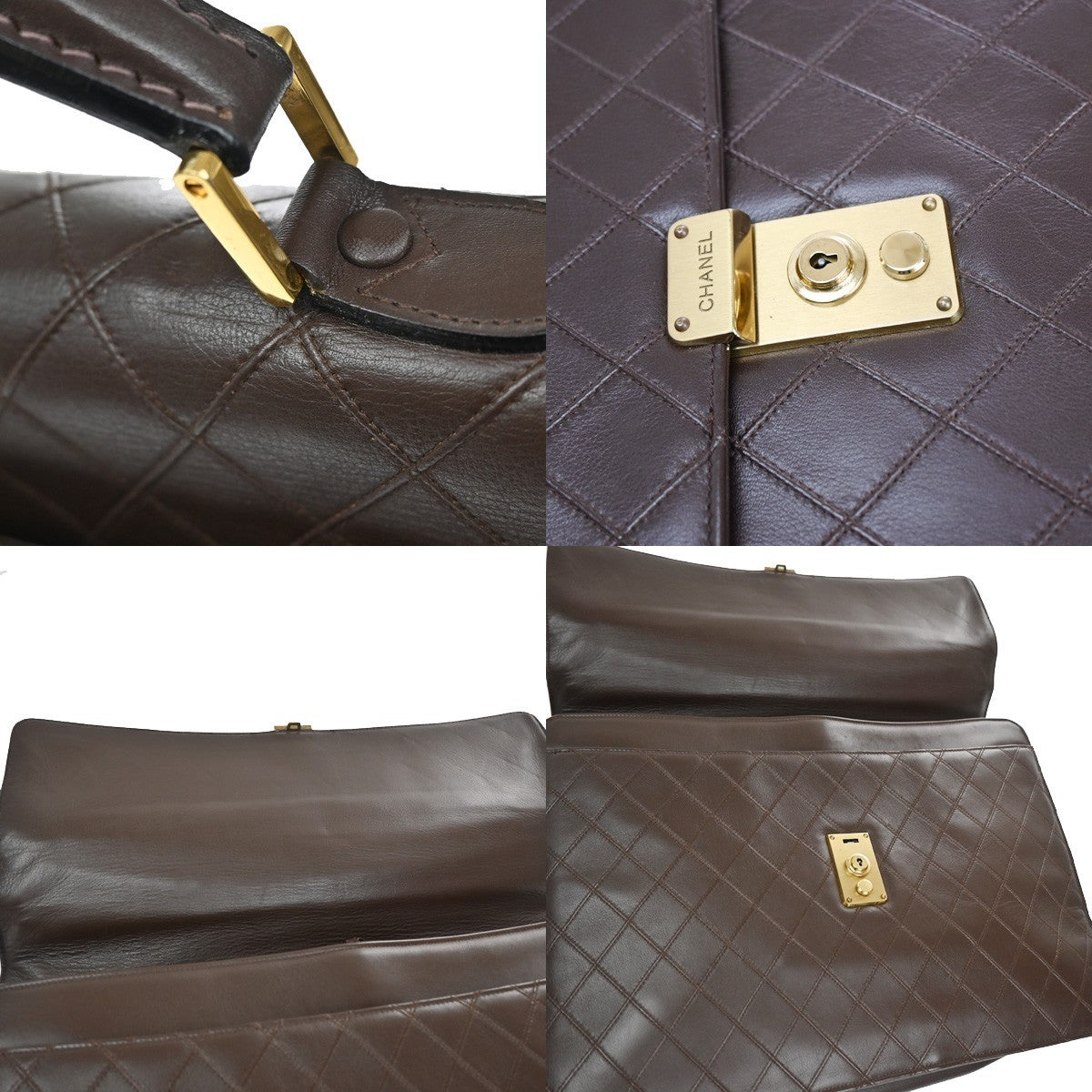 CHANEL Logo Bicolore Business Briefcase Hand Bag Leather Brown GHW VTG 45RL314